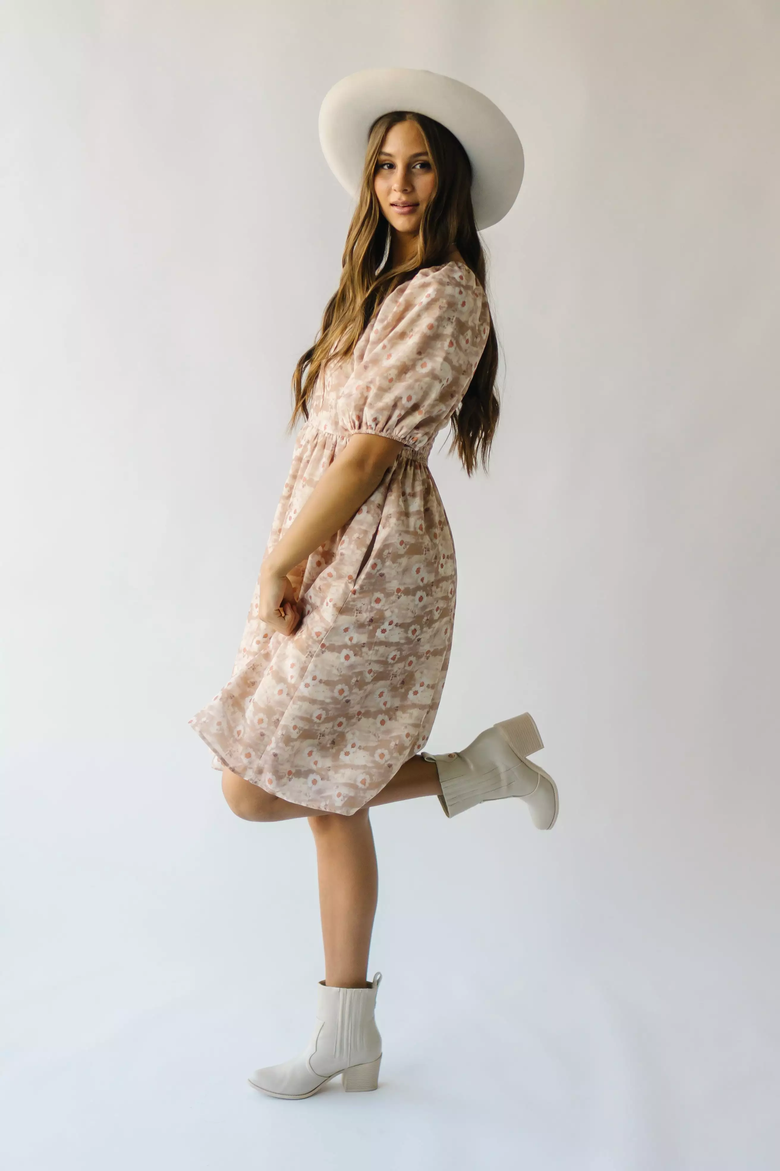 The Laredo Square Neck Floral Dress in Tan Multi