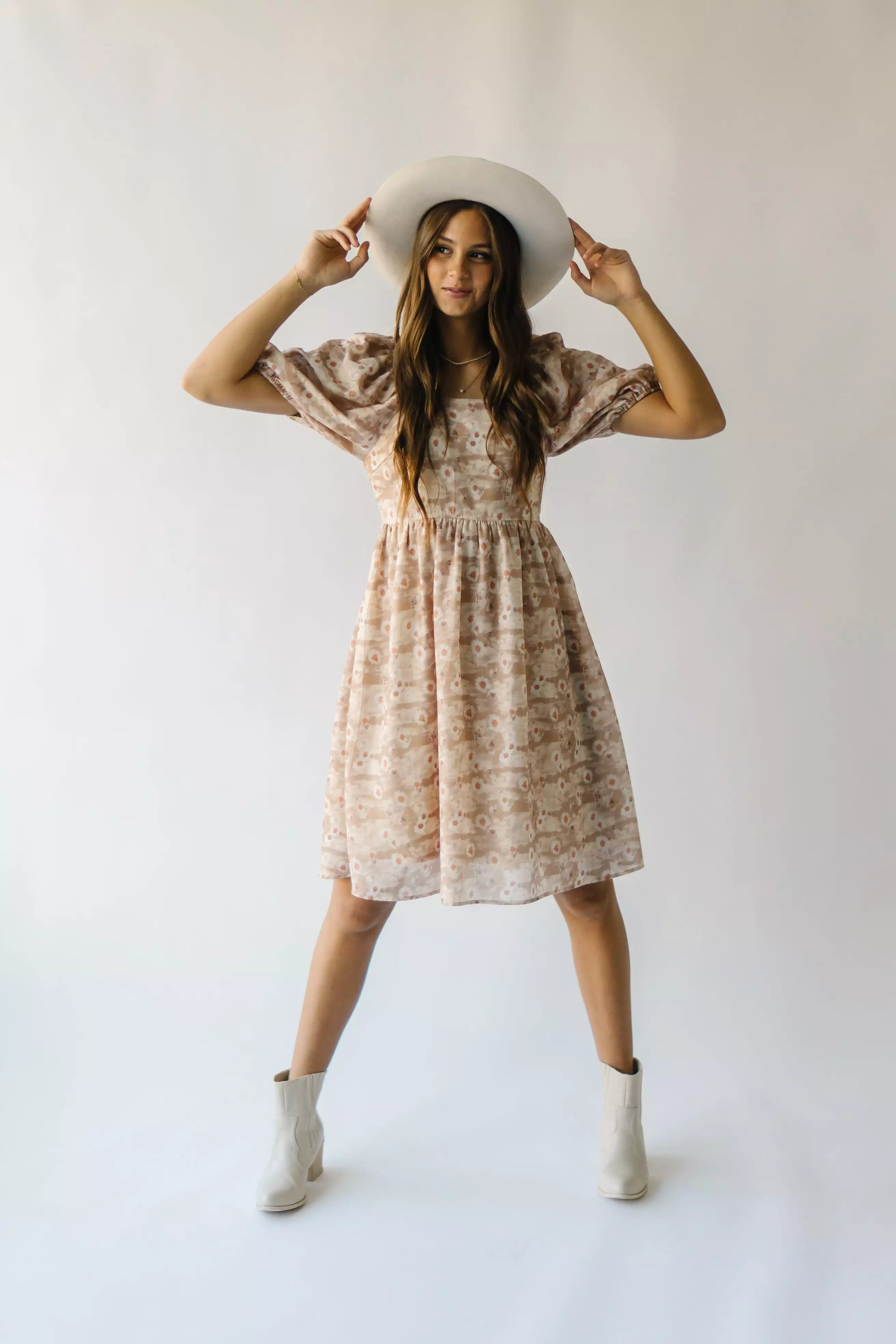 The Laredo Square Neck Floral Dress in Tan Multi