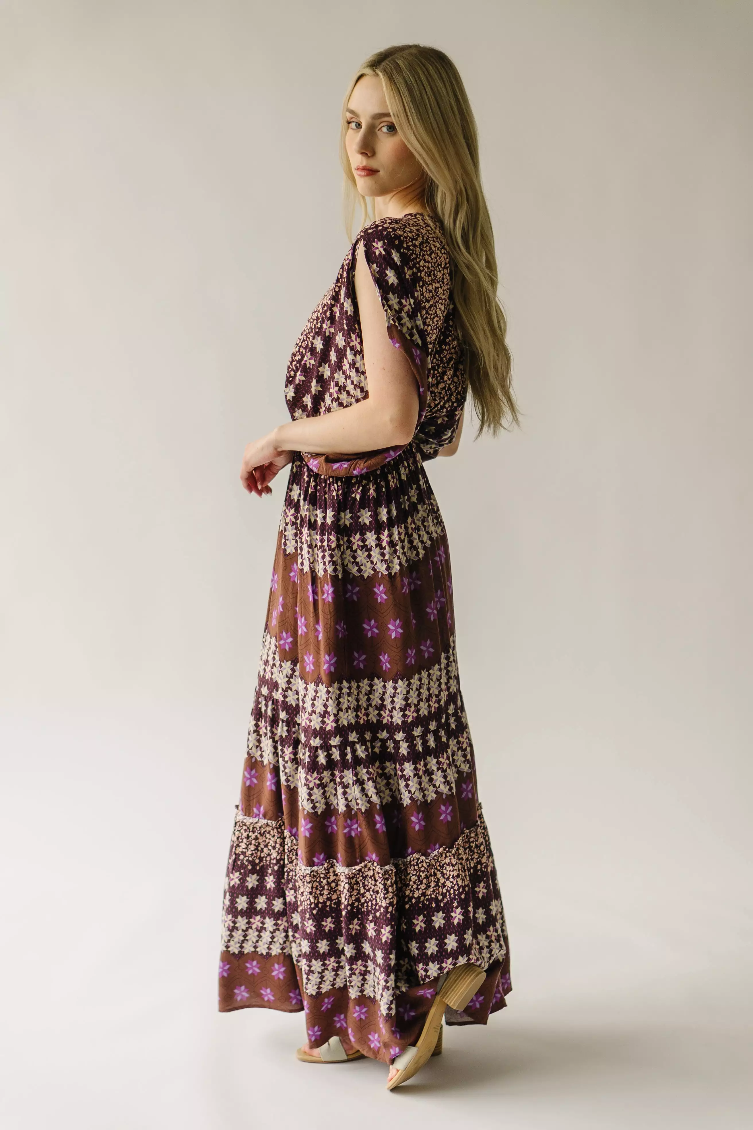 The Layman V-Neck Patterned Maxi Dress in Mocha