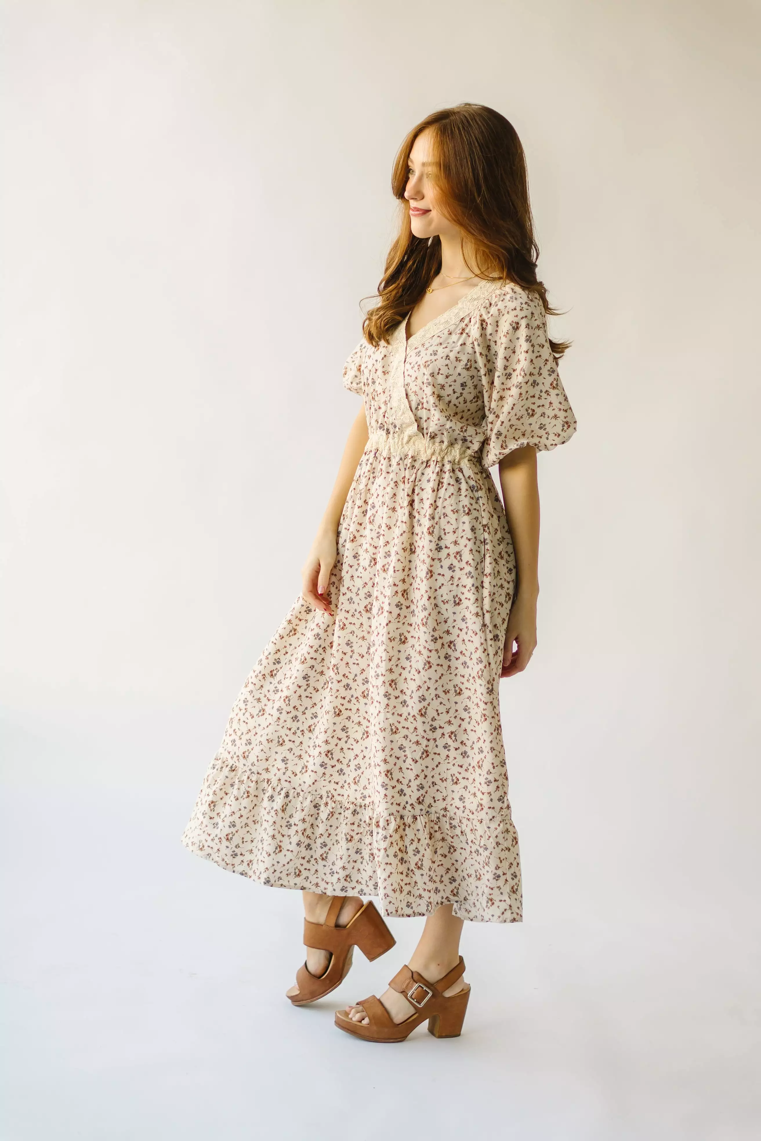 The Marbleton Lace Detail Dress in Beige Multi