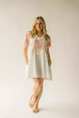 The Merrium Lace Detail Dress in White + Pink Multi