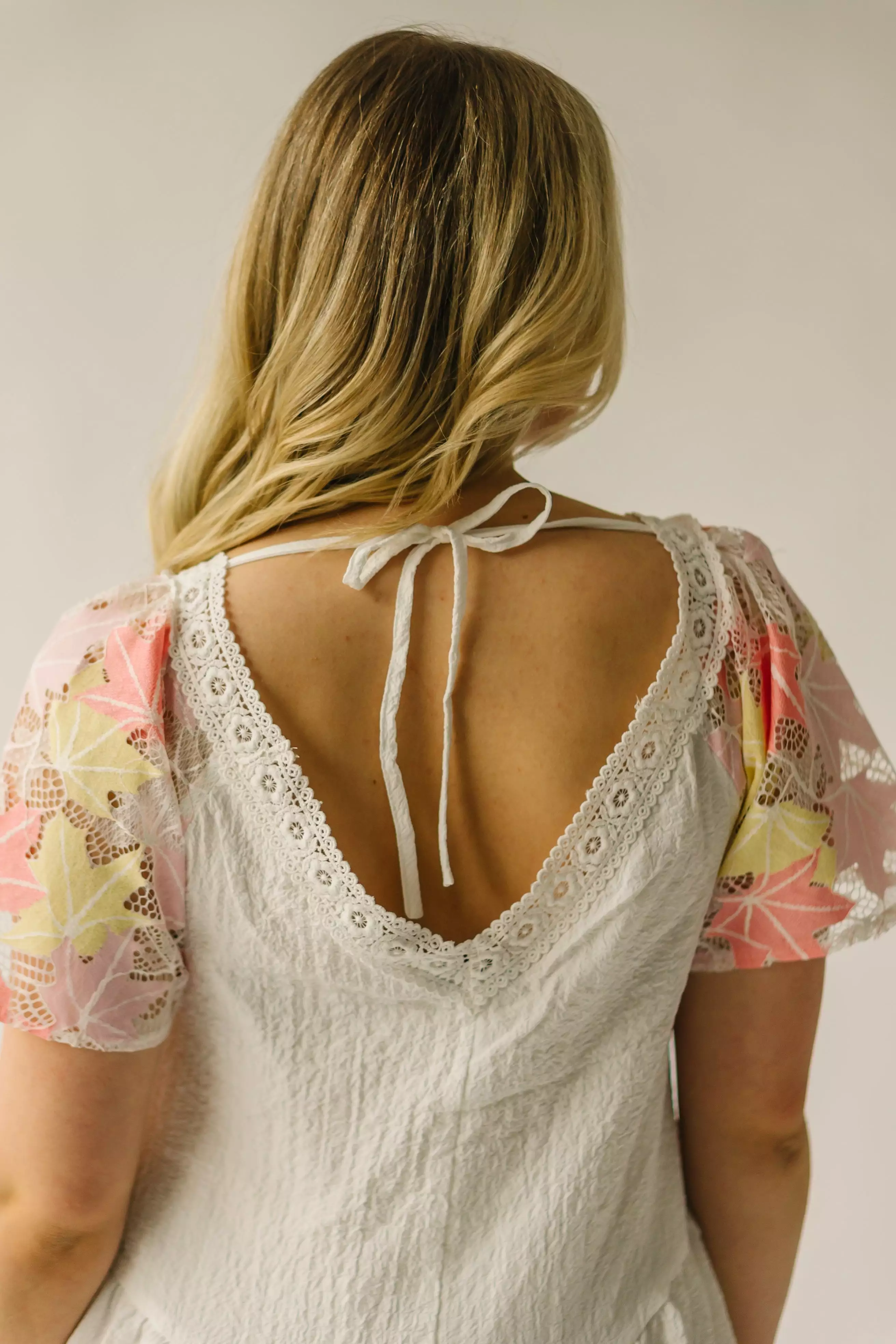 The Merrium Lace Detail Dress in White + Pink Multi