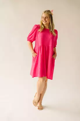 The Moralez Textured Puff Sleeve Dress in Fuchsia