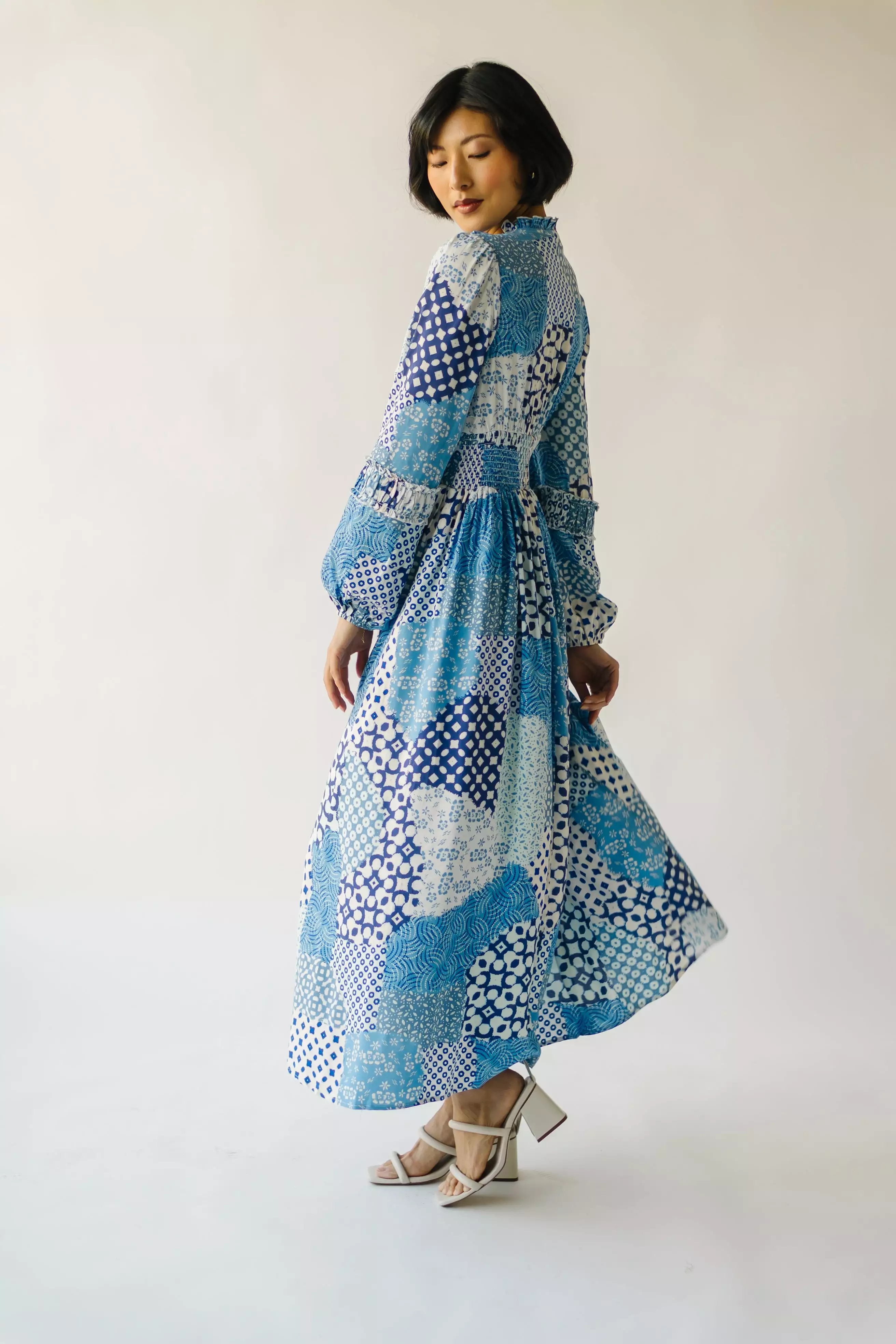 The Morven Patchwork Maxi Dress in Blue Multi