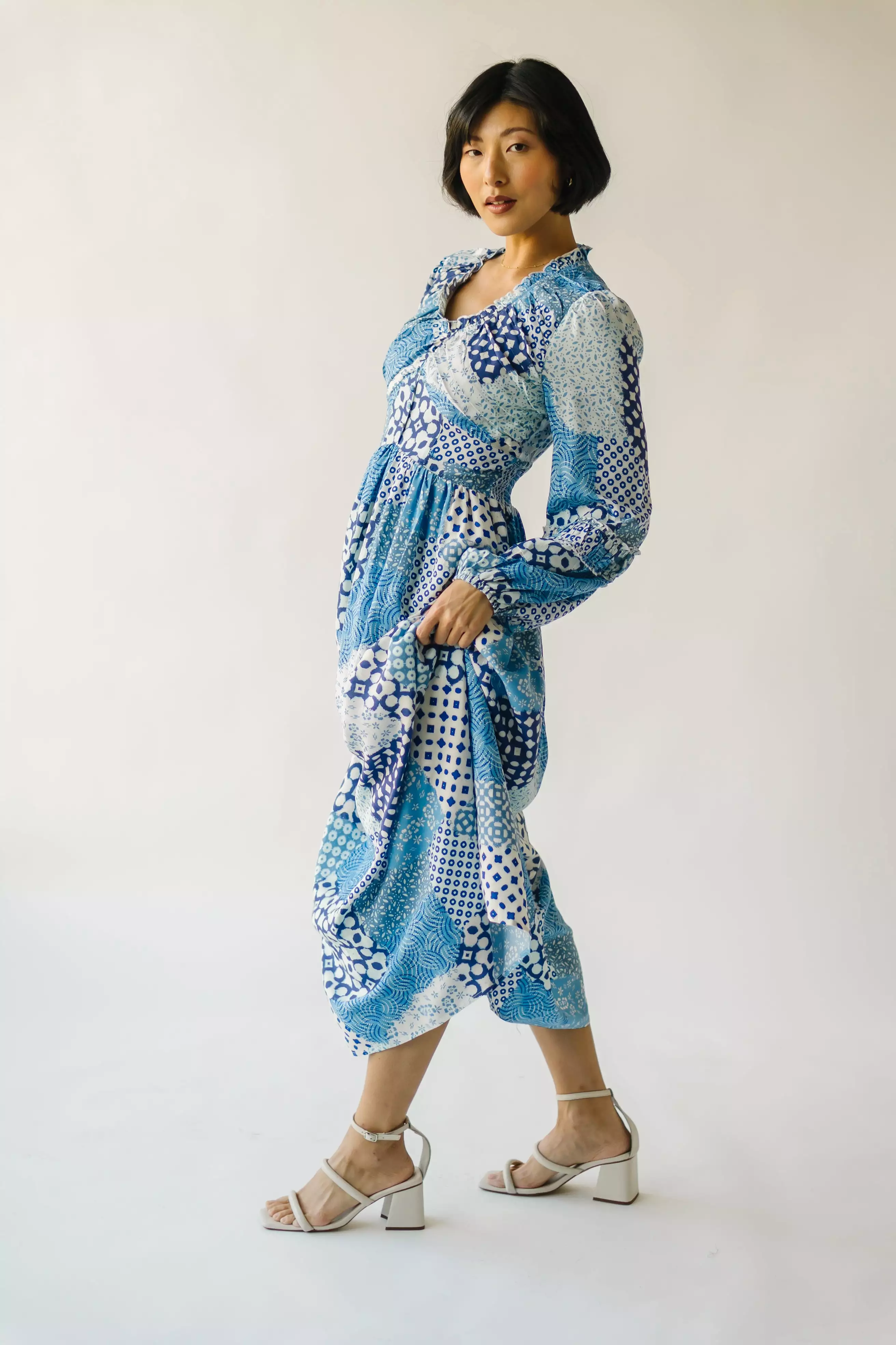 The Morven Patchwork Maxi Dress in Blue Multi