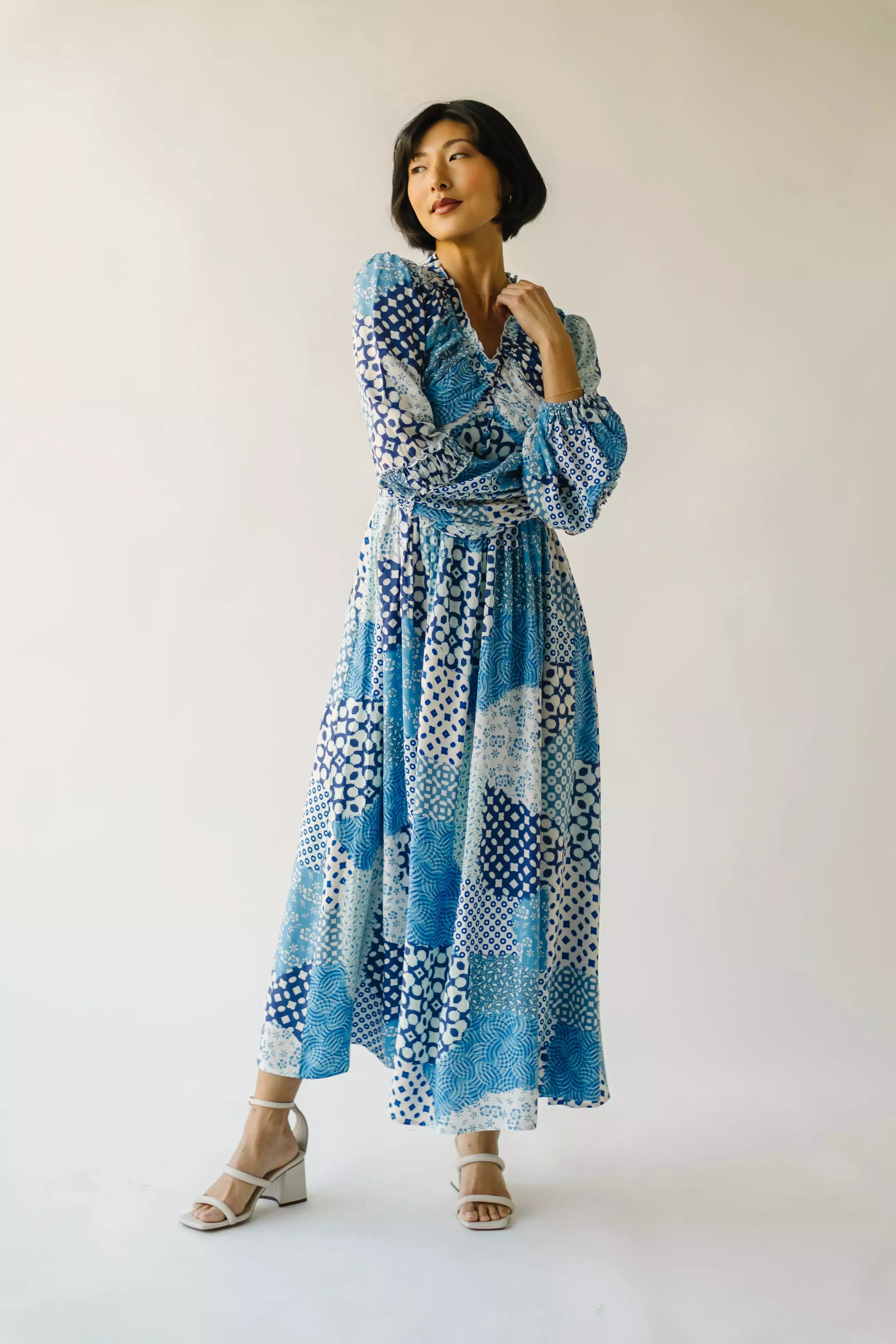 The Morven Patchwork Maxi Dress in Blue Multi