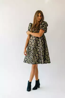 The Poplin Jacquard Floral Dress in Black