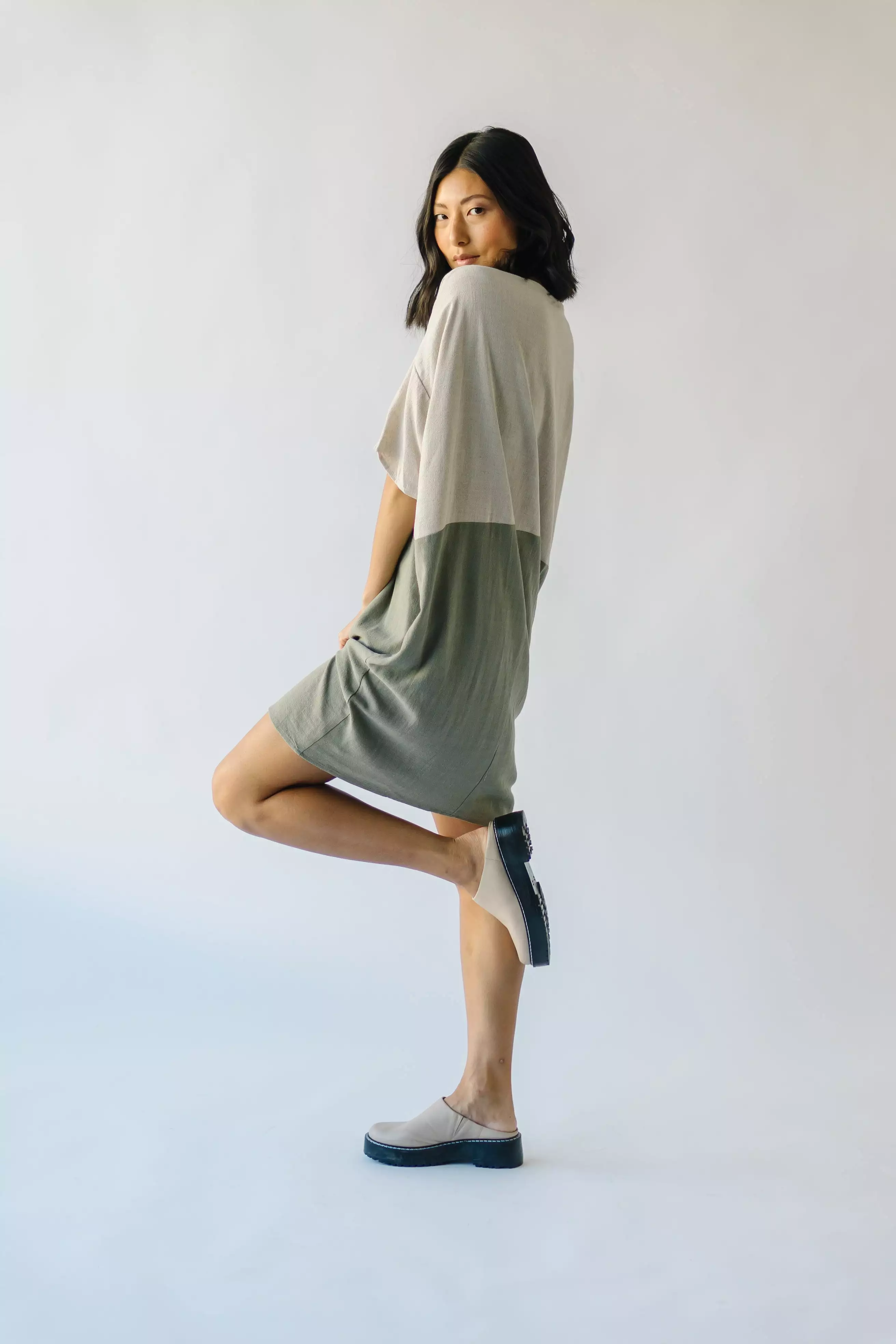 The Portola Color Block Dress in Olive