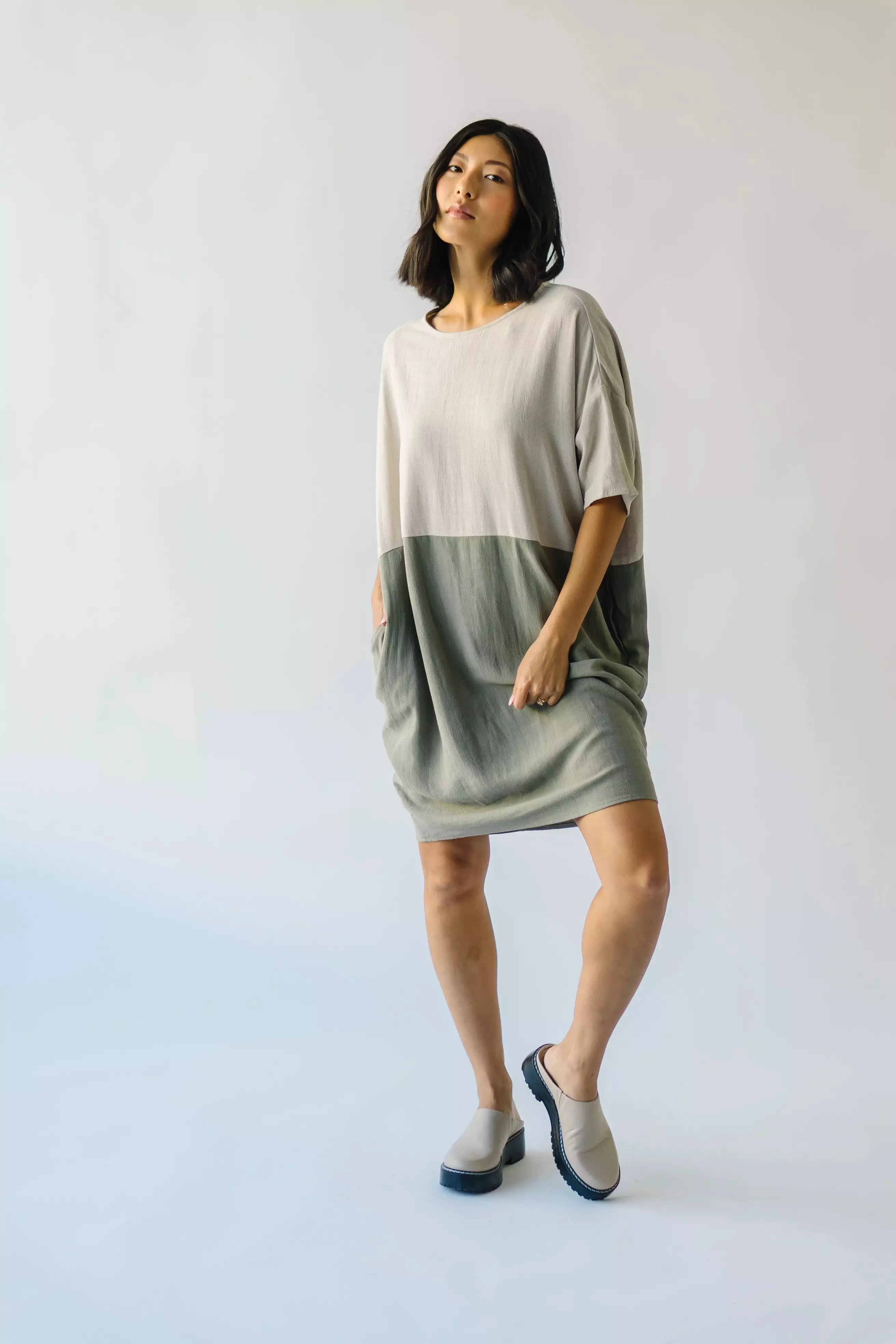 The Portola Color Block Dress in Olive