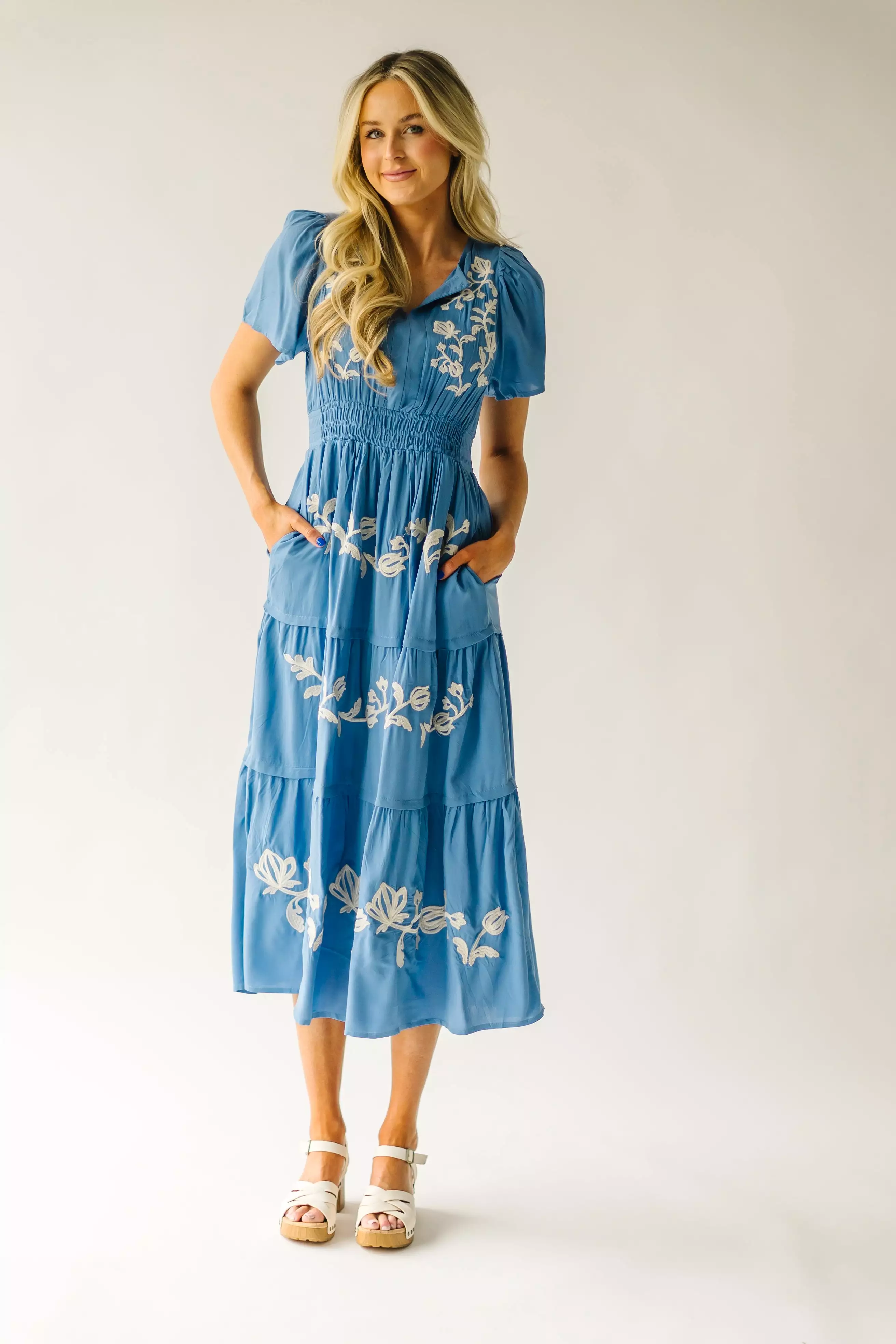 The Radford Embroidered Maxi Dress in Blue (PRE-ORDER: SHIPS IN 3-4 WEEKS)