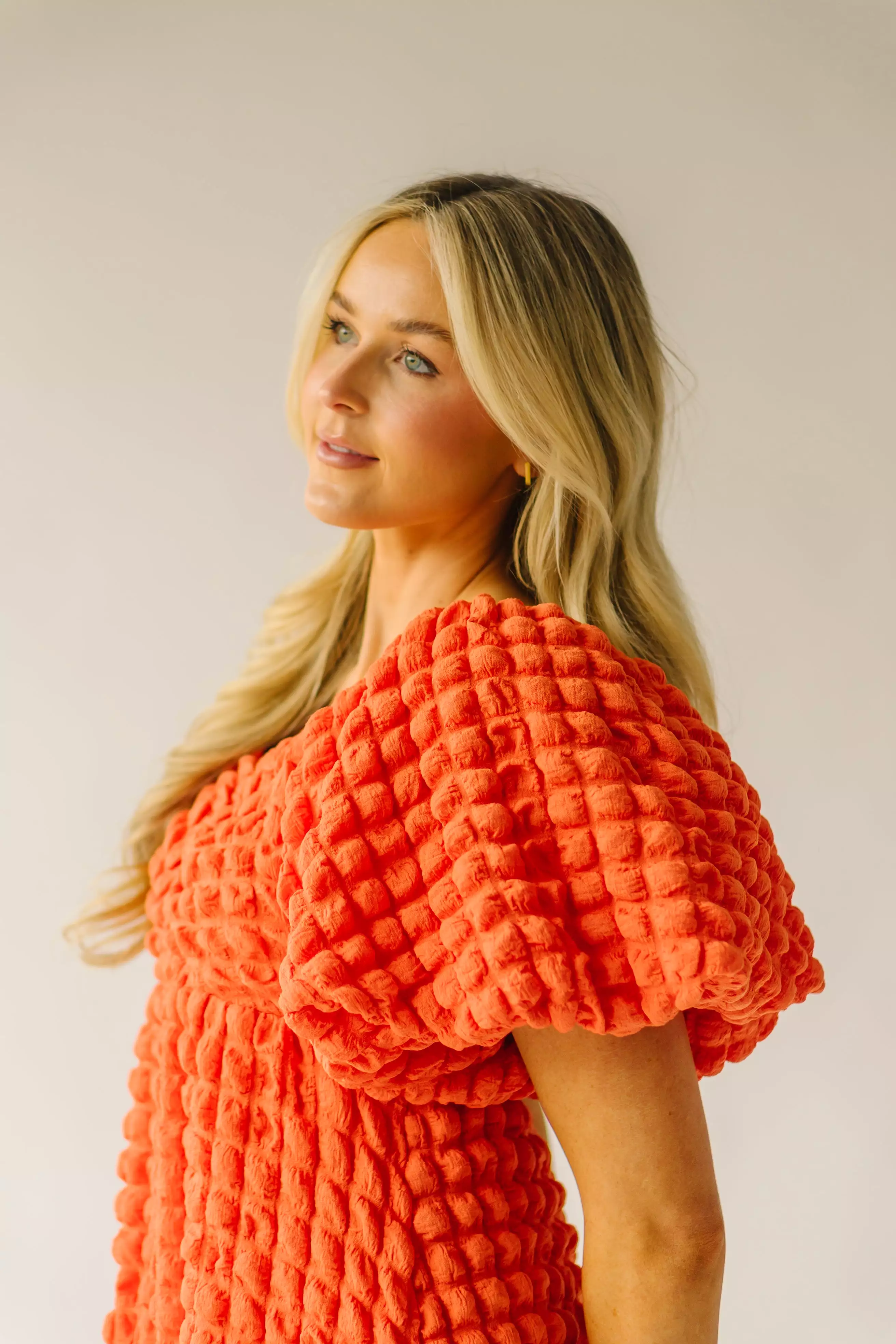 The Rasillo Balloon Sleeve Dress in Coral Orange