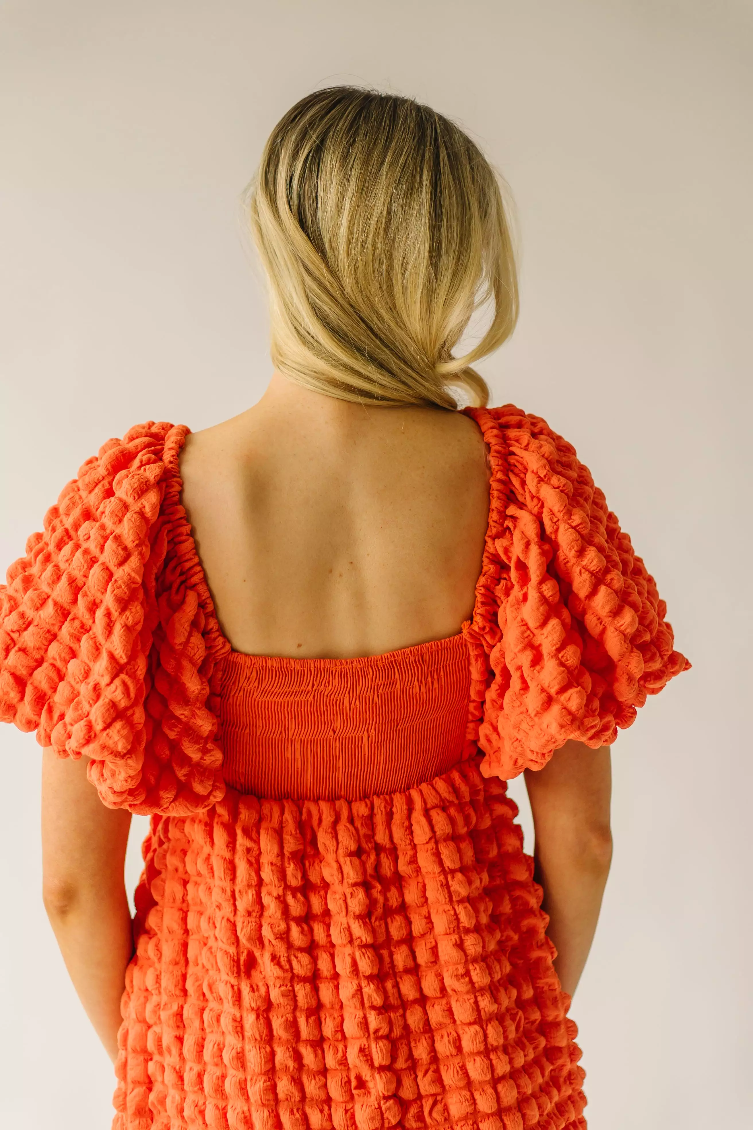 The Rasillo Balloon Sleeve Dress in Coral Orange