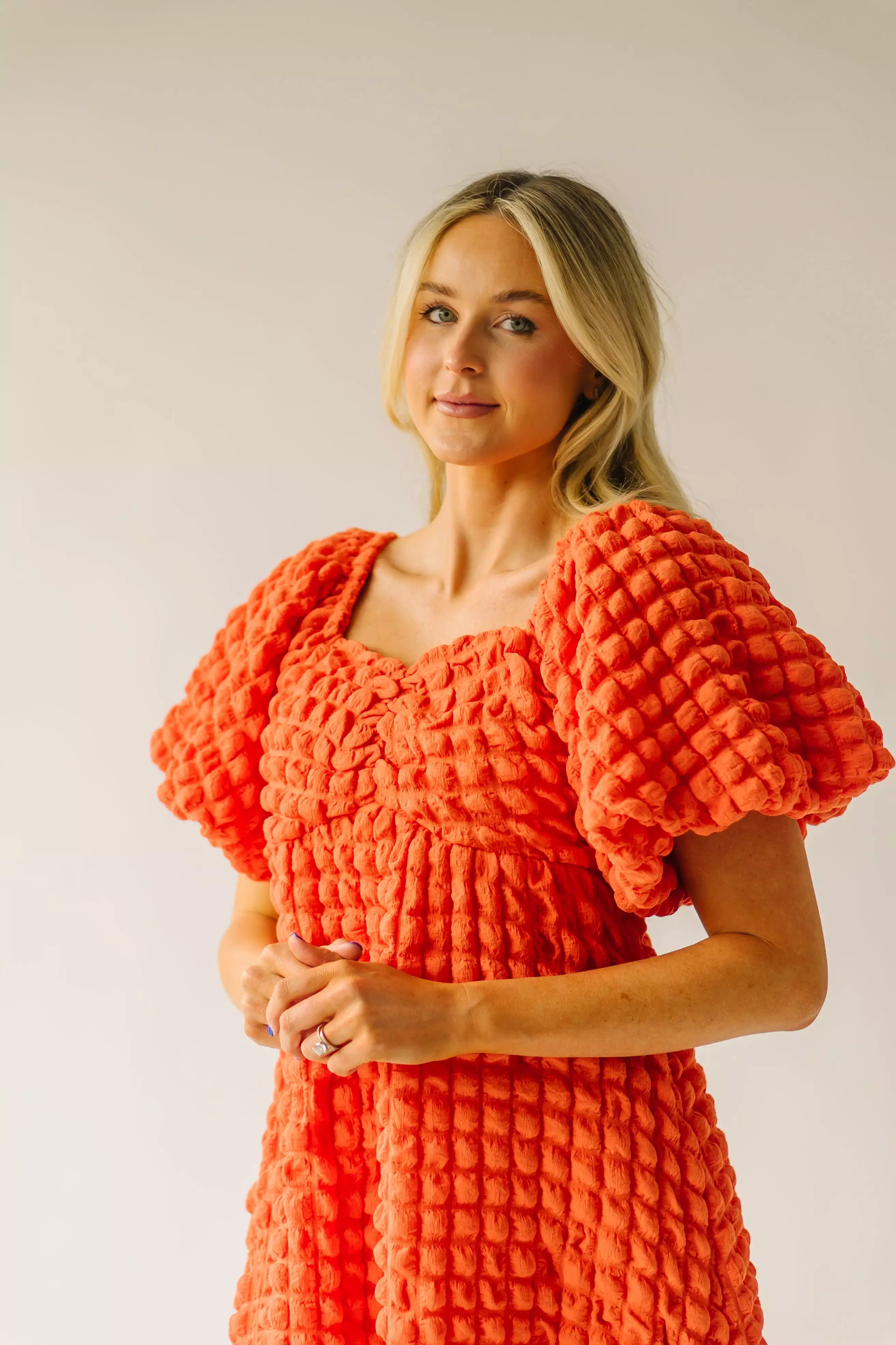 The Rasillo Balloon Sleeve Dress in Coral Orange