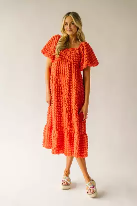 The Rasillo Balloon Sleeve Dress in Coral Orange