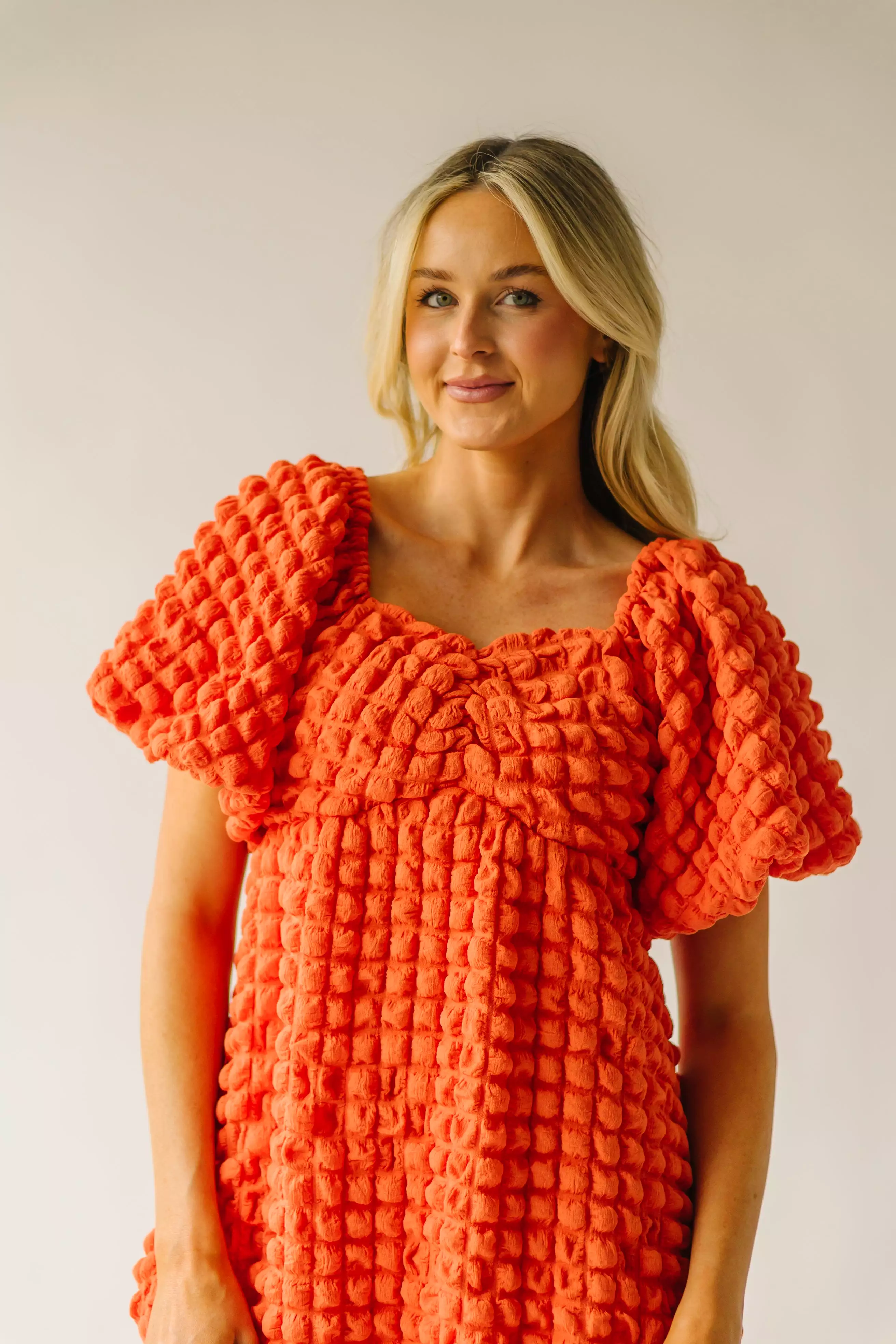 The Rasillo Balloon Sleeve Dress in Coral Orange