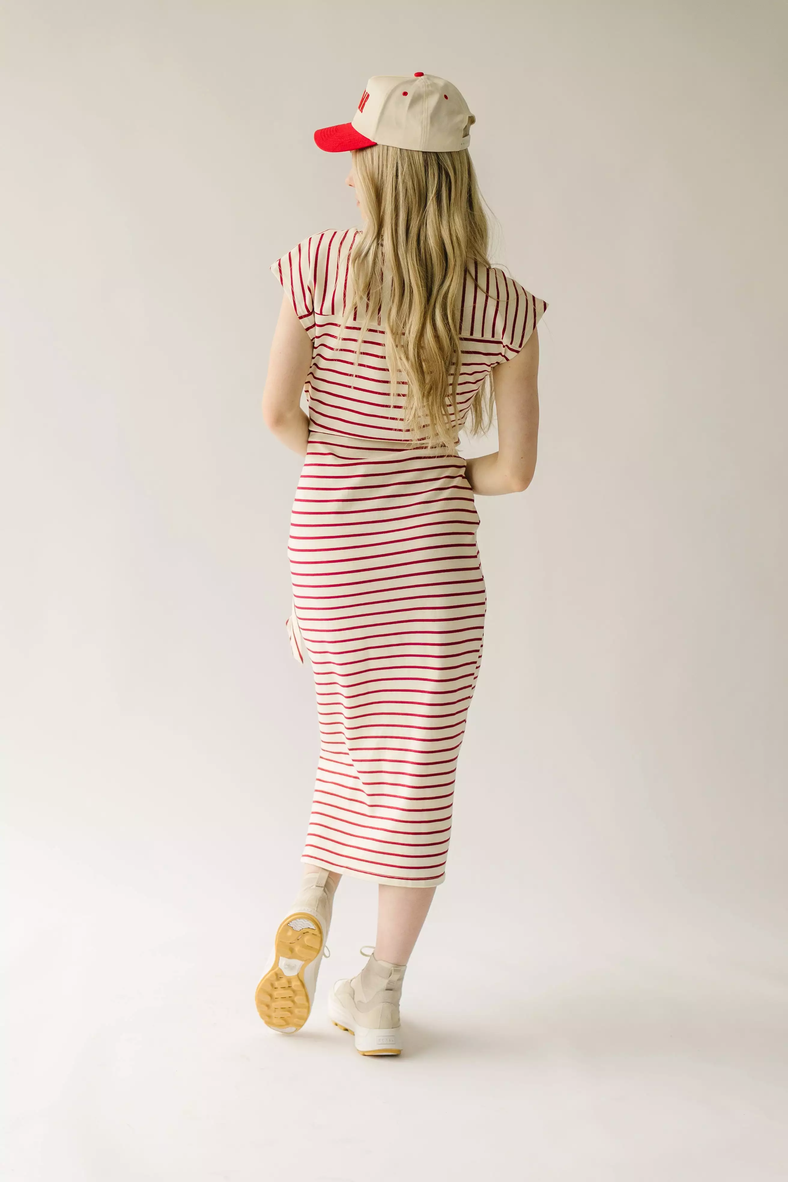 The Redden Knot Detail Dress in White + Red Stripe