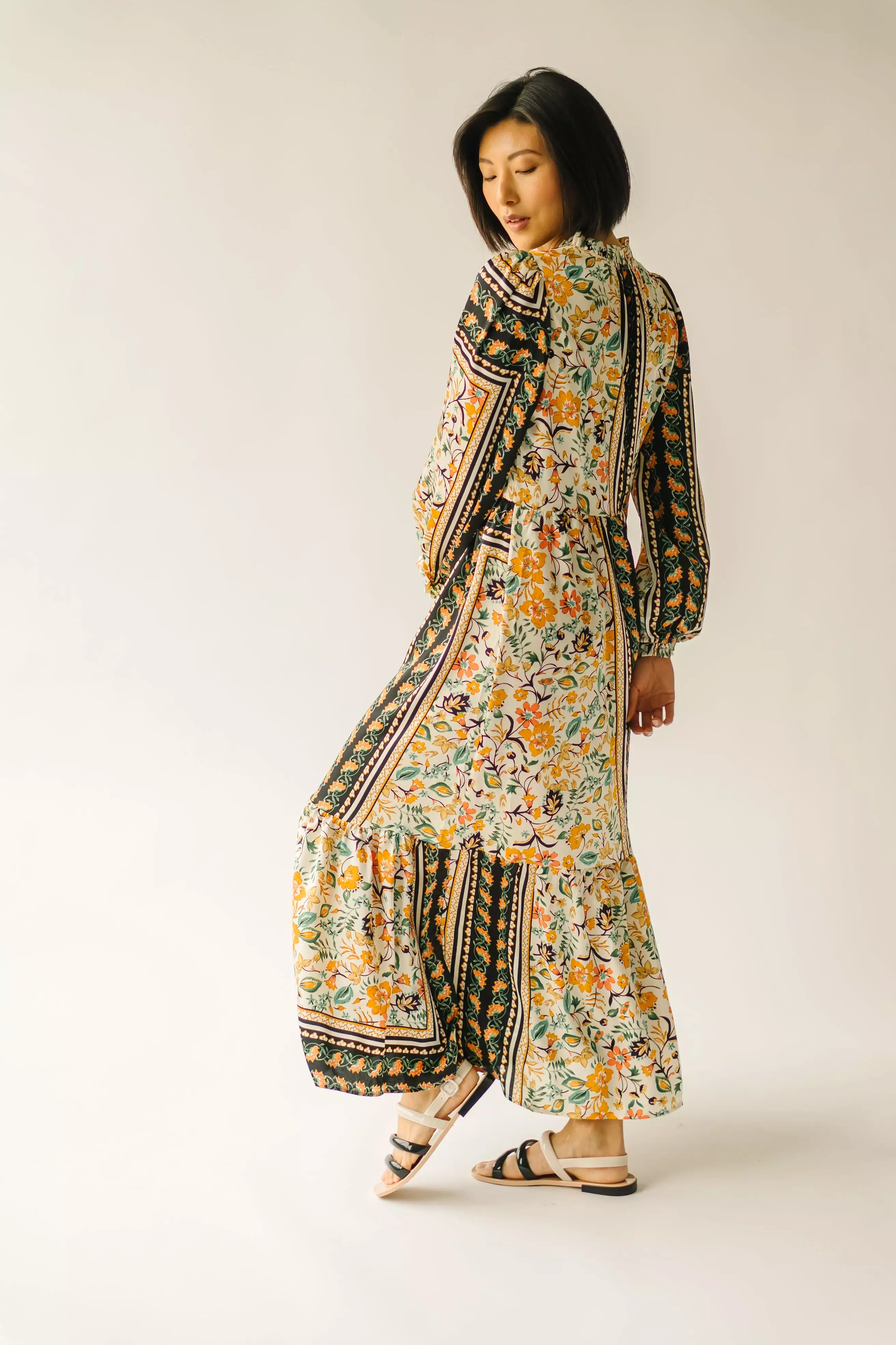 The Renton Mixed Patterned Maxi Dress in Black Multi