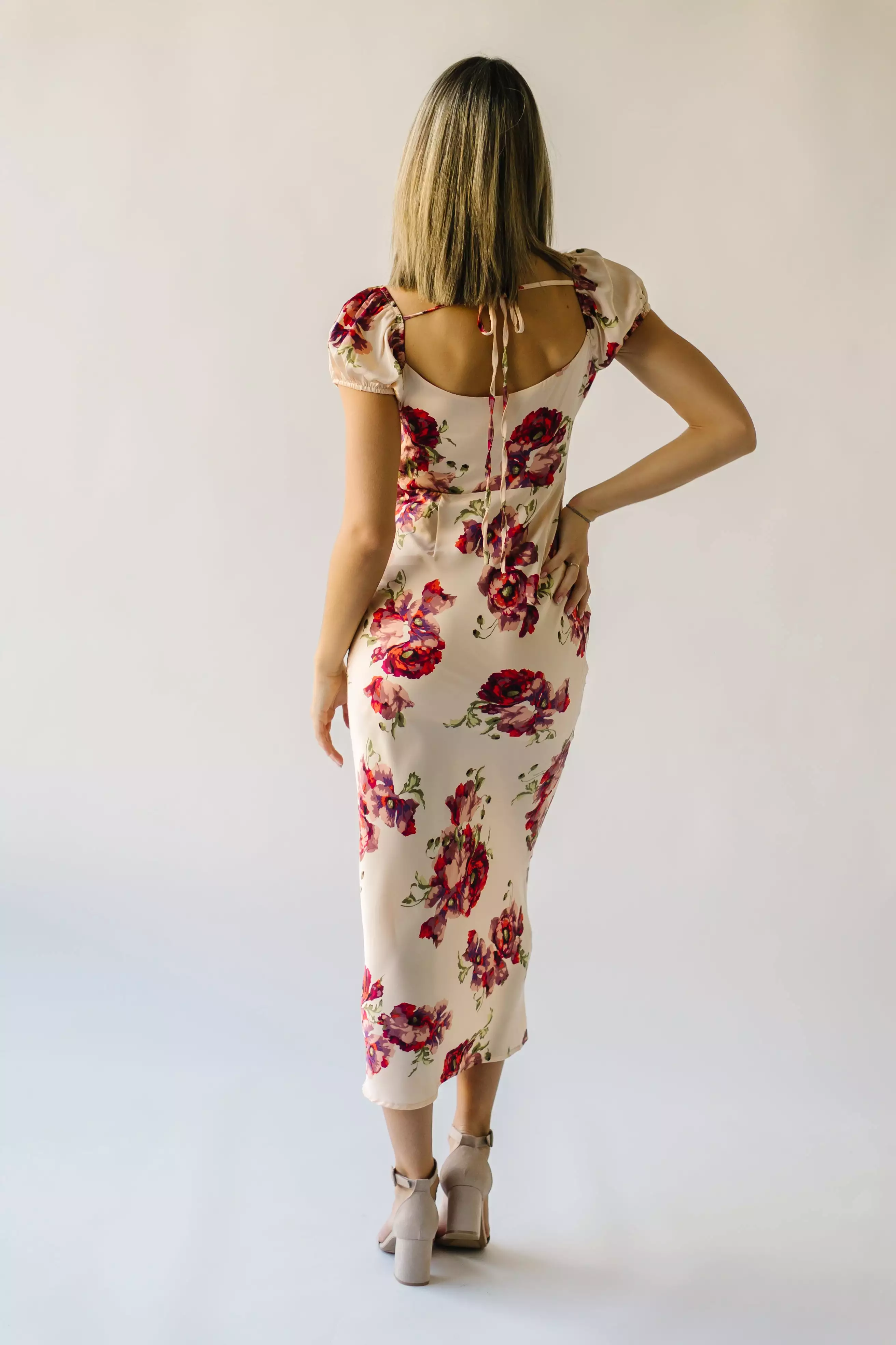 The Rodessa Satin Floral Dress in Cream