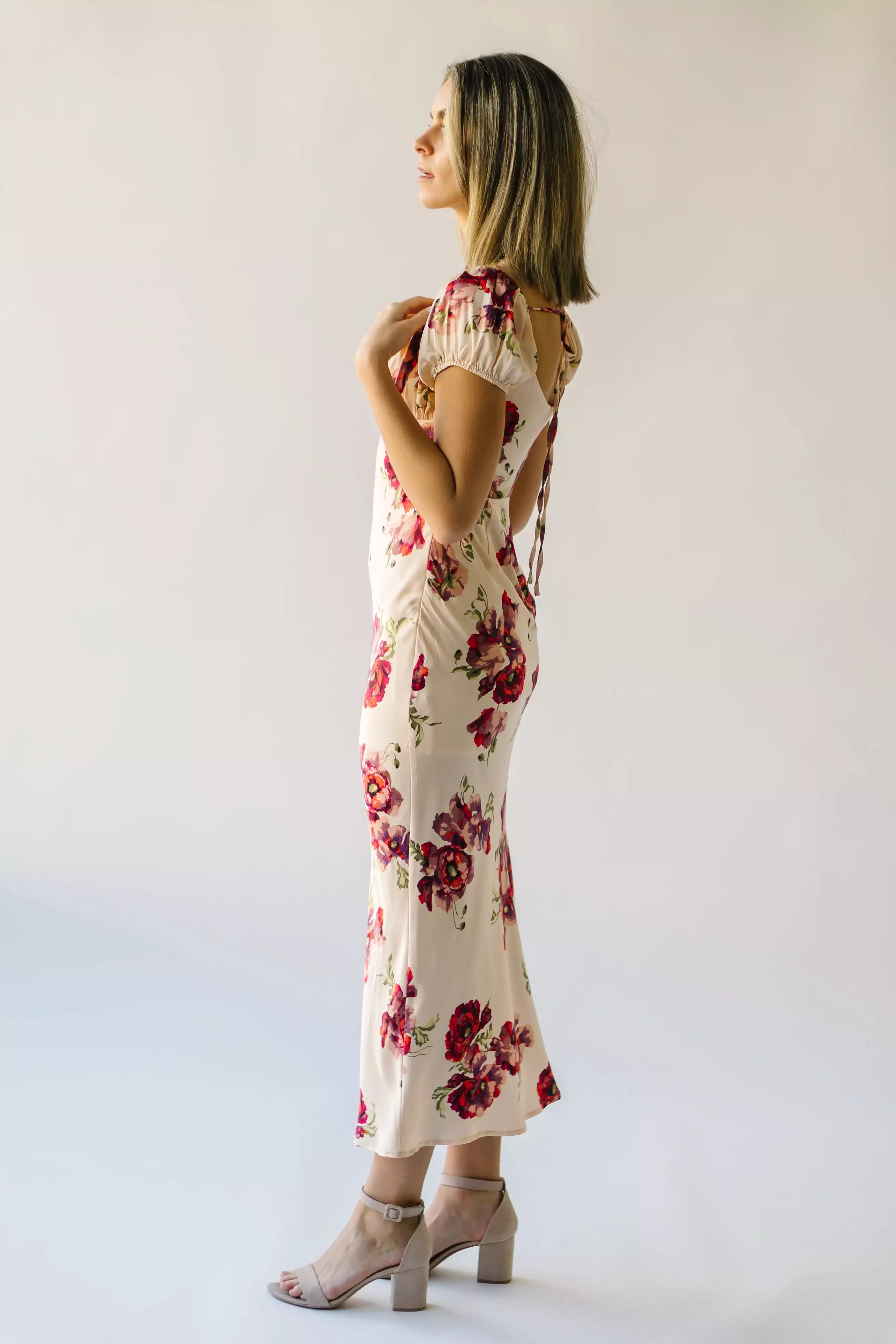 The Rodessa Satin Floral Dress in Cream