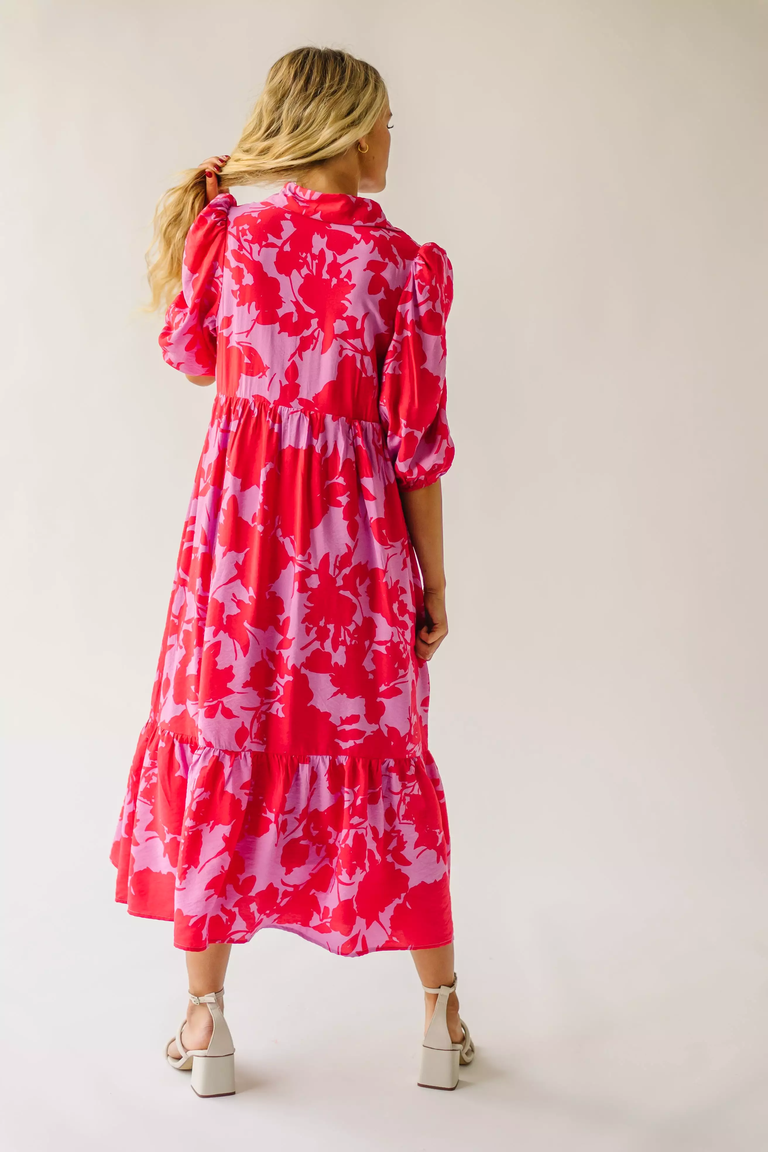 The Schwan Patterned Floral Dress in Pink + Red