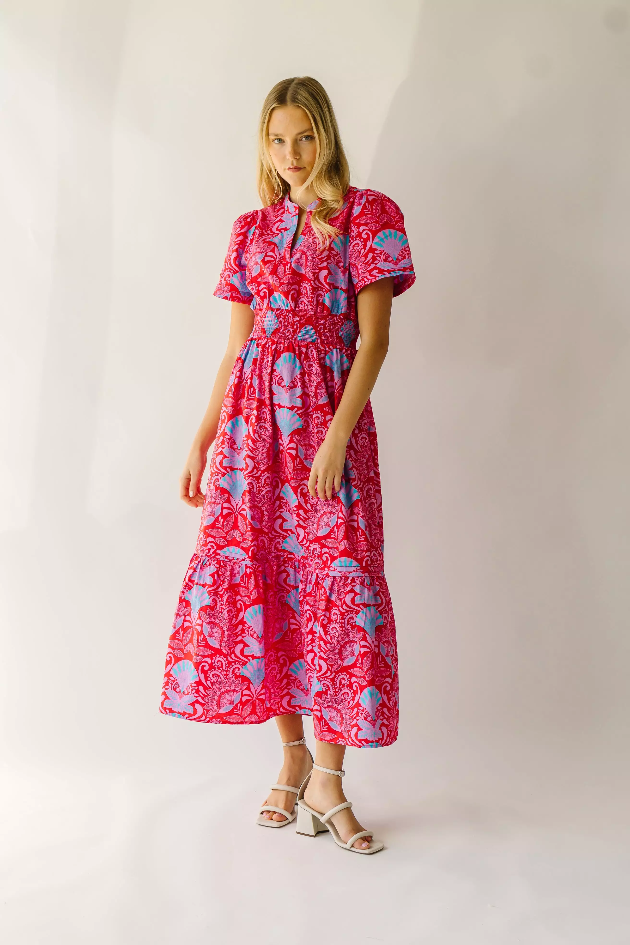 The Stebbins Floral Poplin Maxi Dress in Red + Blue Multi