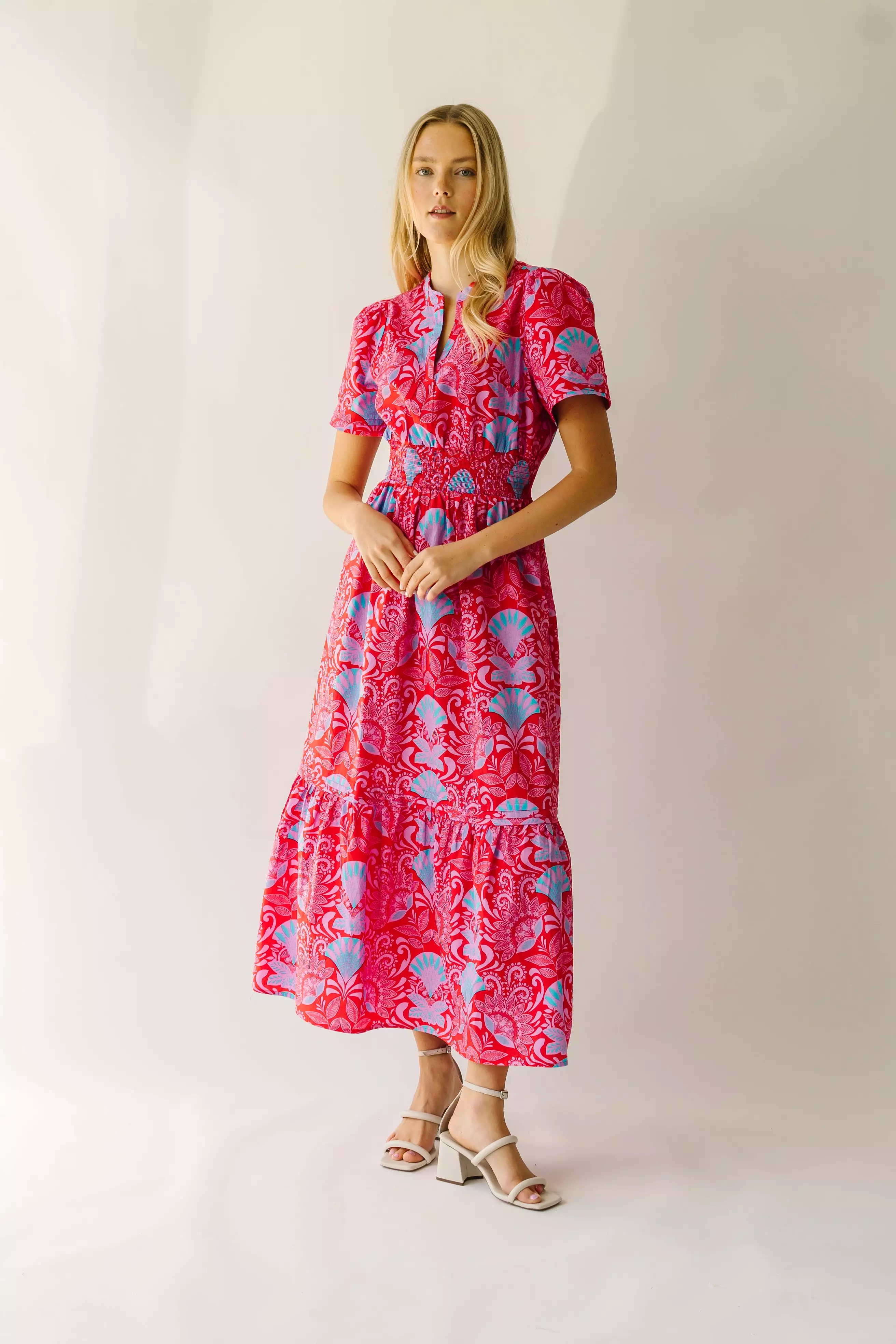 The Stebbins Floral Poplin Maxi Dress in Red + Blue Multi