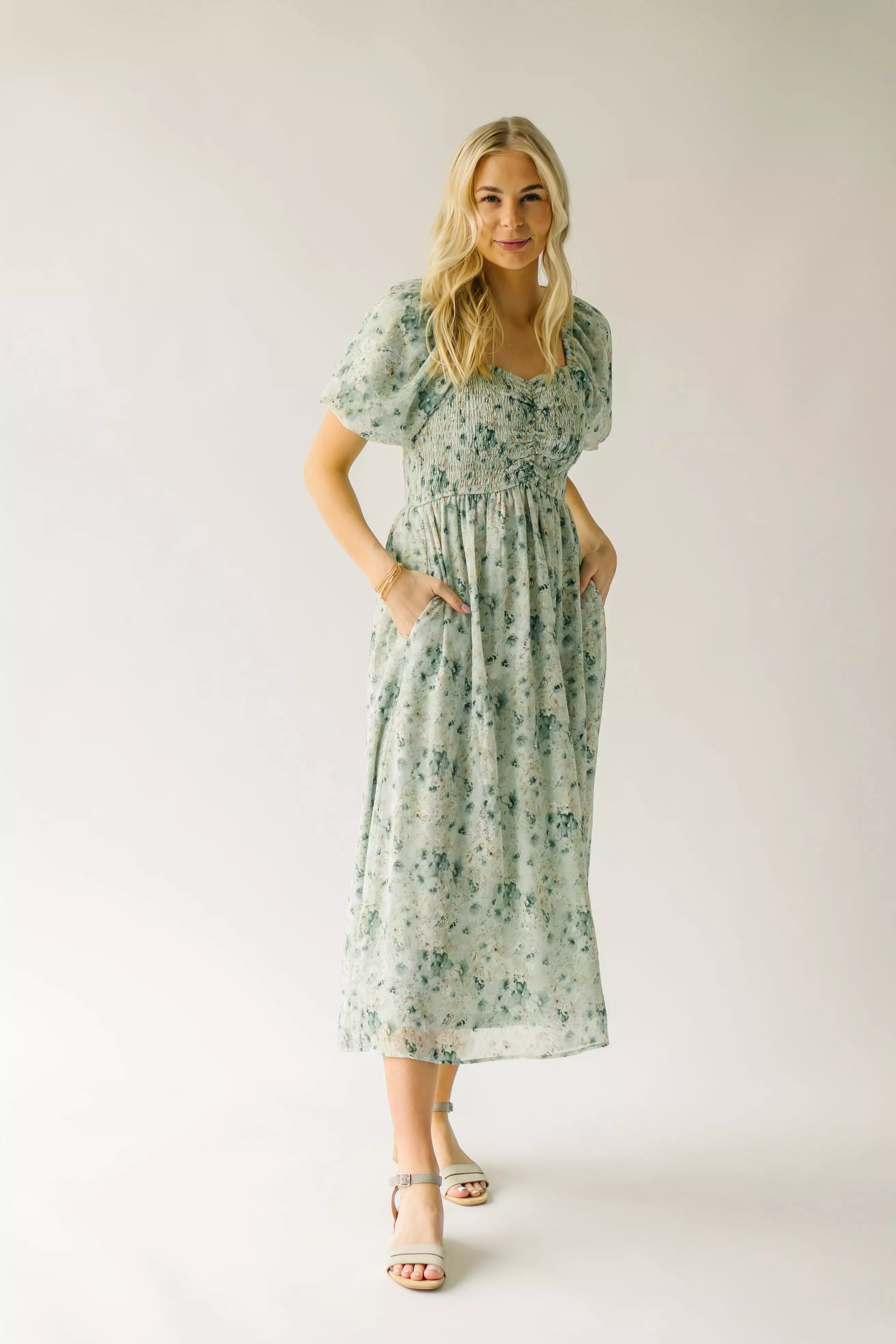 The Stromer Smocked Sweetheart Maxi Dress in Green Multi