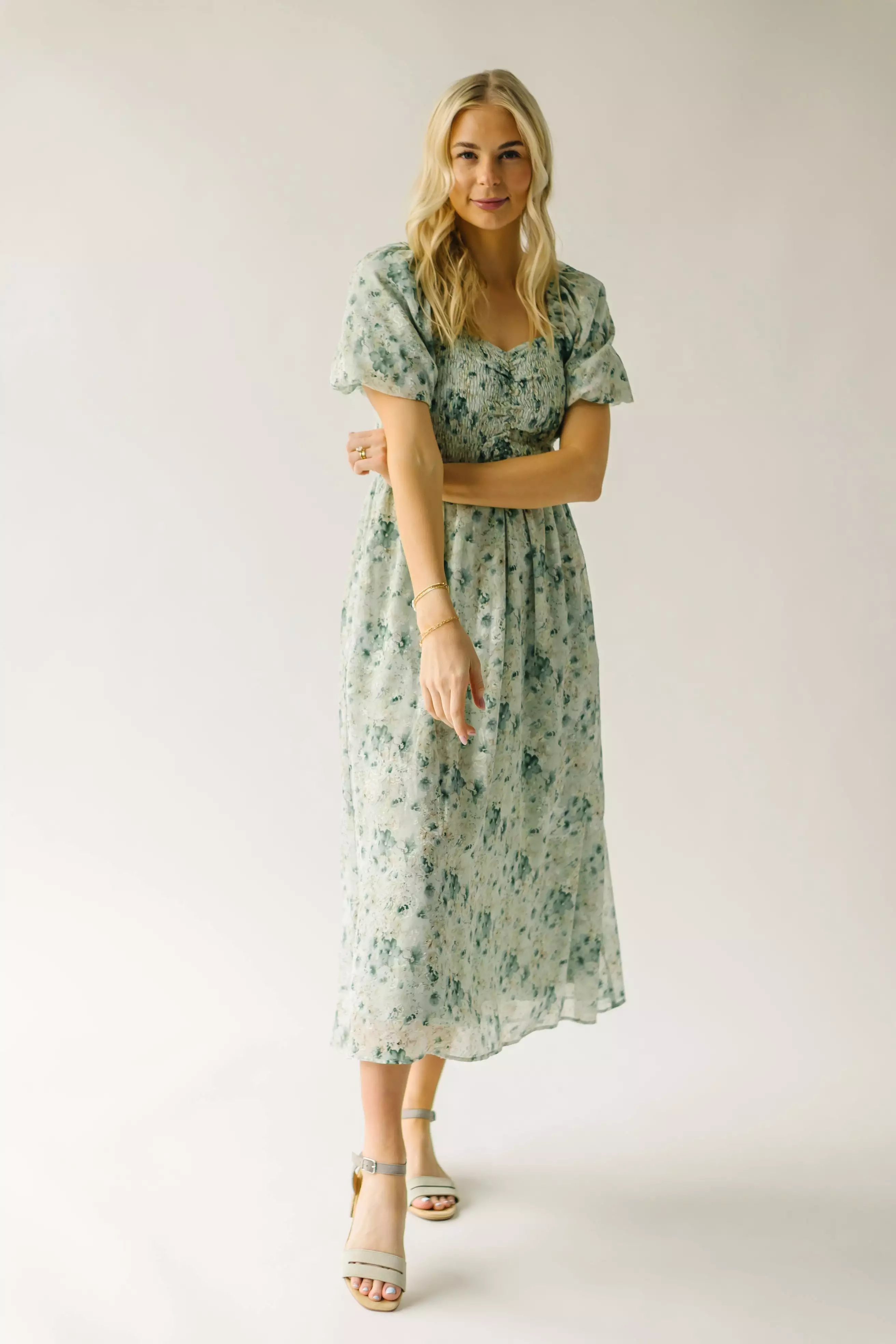 The Stromer Smocked Sweetheart Maxi Dress in Green Multi