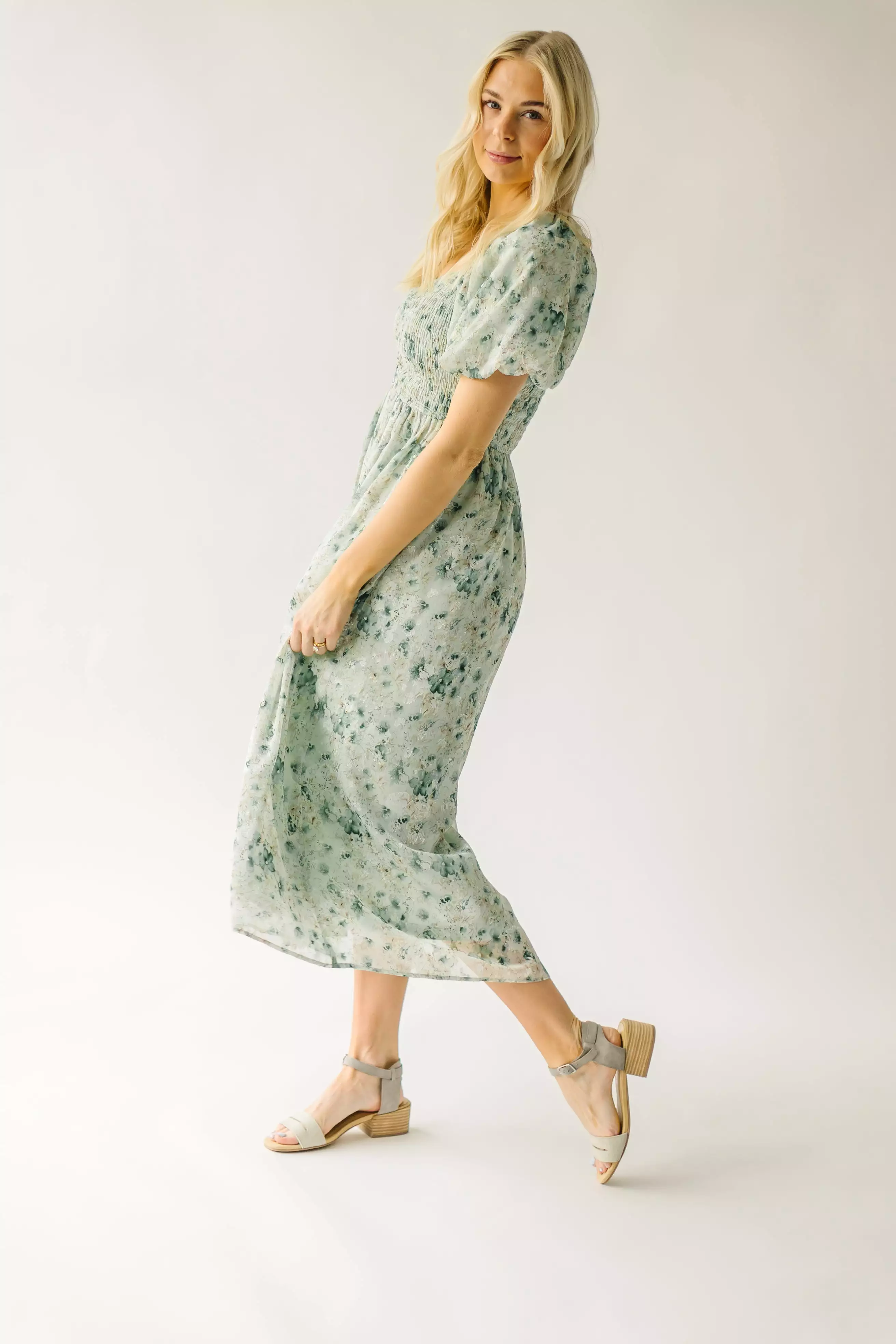 The Stromer Smocked Sweetheart Maxi Dress in Green Multi