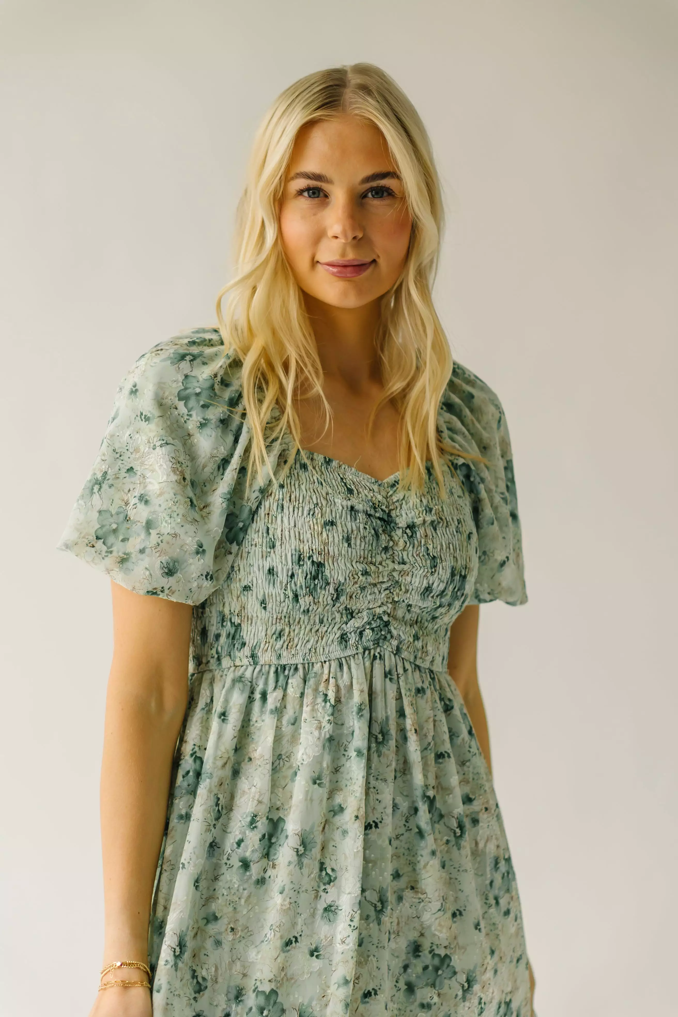 The Stromer Smocked Sweetheart Maxi Dress in Green Multi