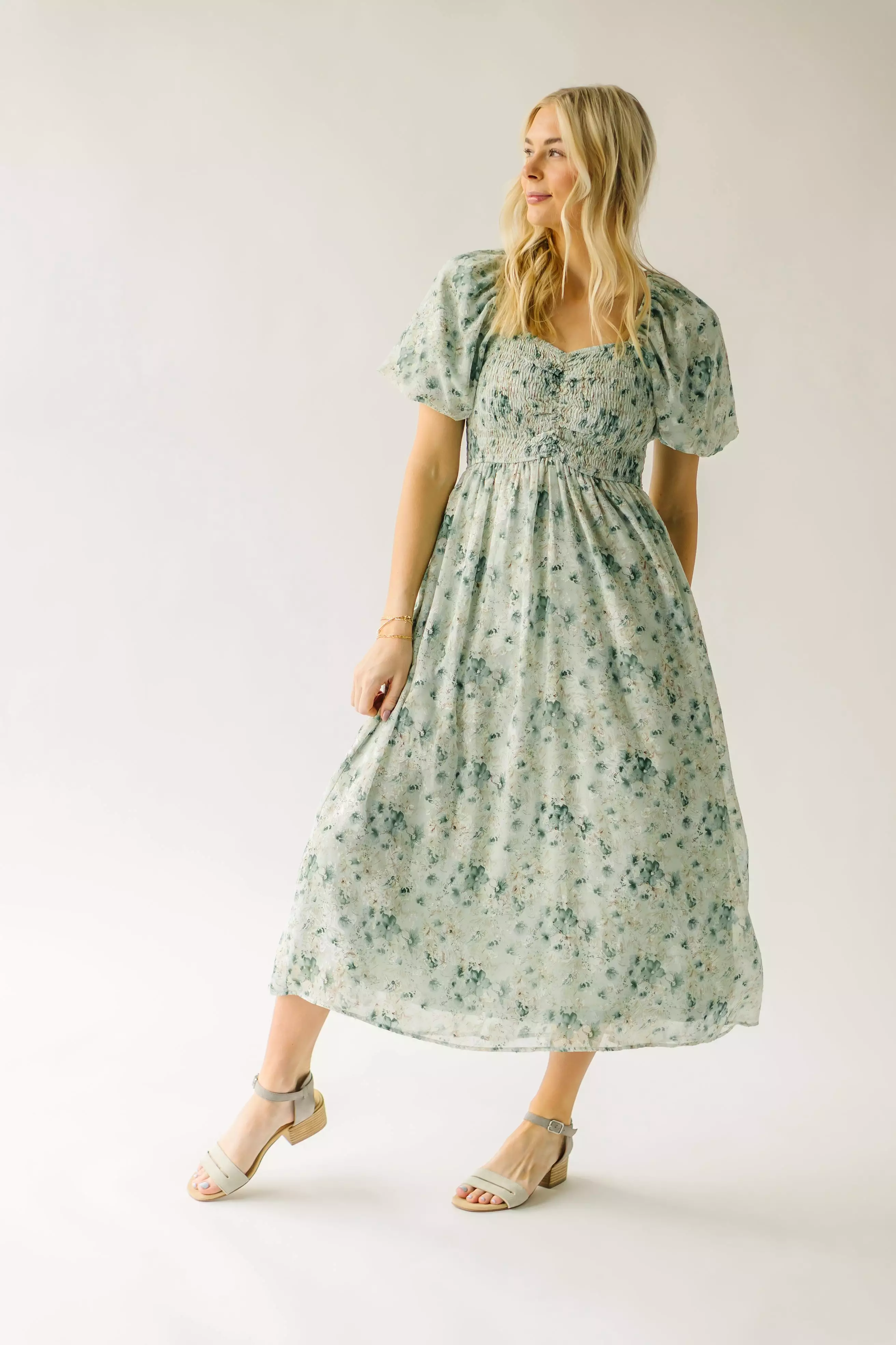 The Stromer Smocked Sweetheart Maxi Dress in Green Multi