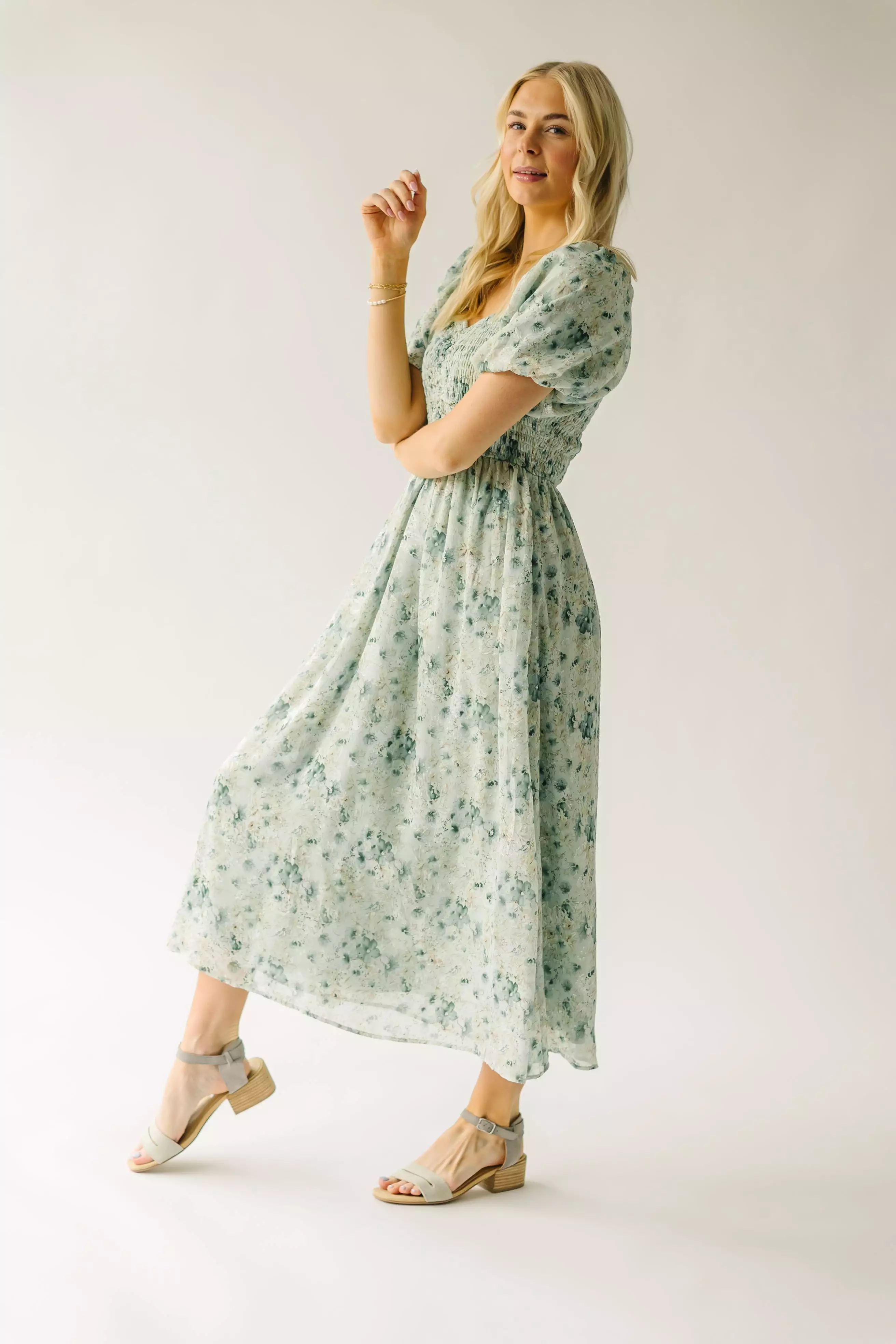 The Stromer Smocked Sweetheart Maxi Dress in Green Multi