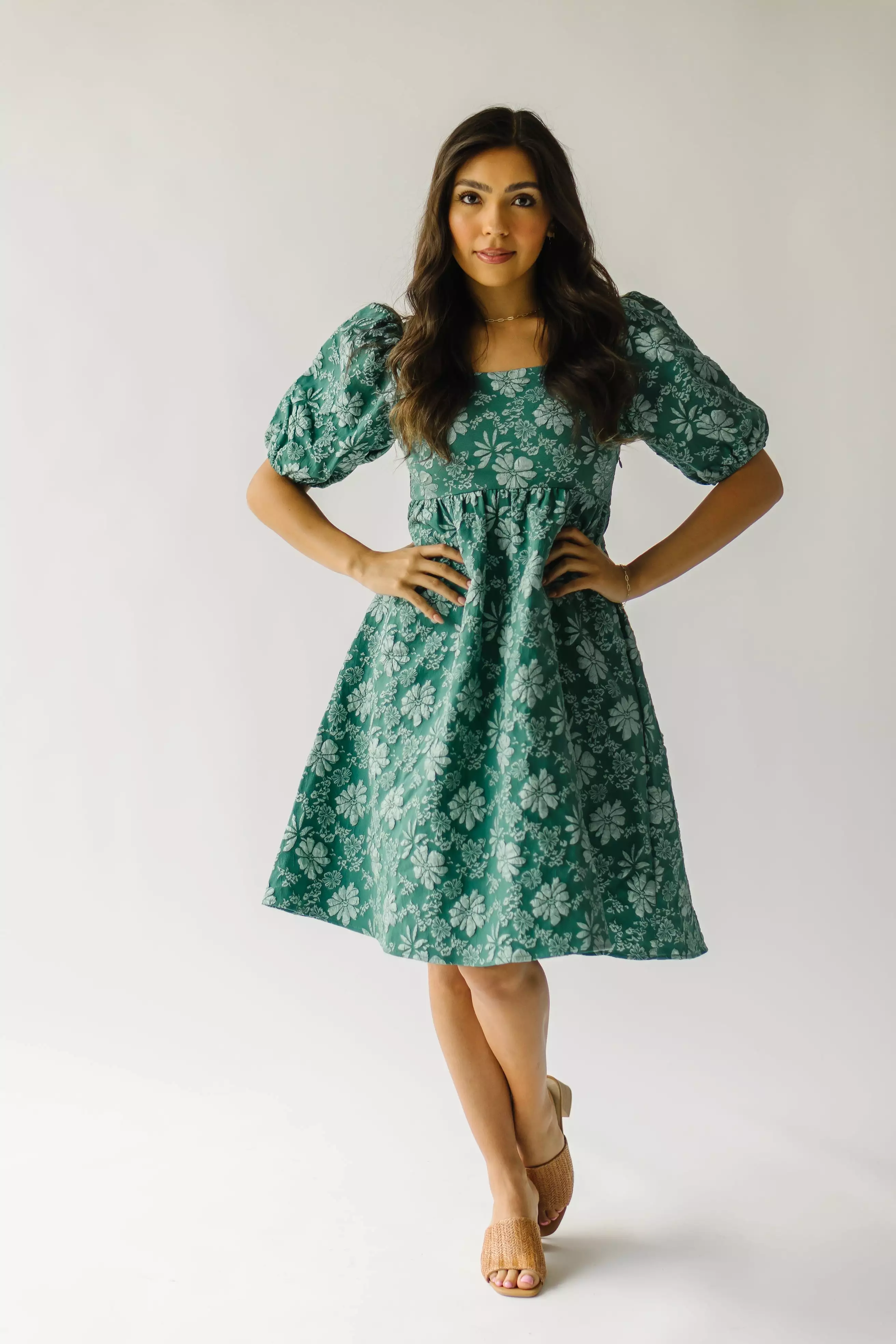 The Twain Square Neck Floral Dress in Green