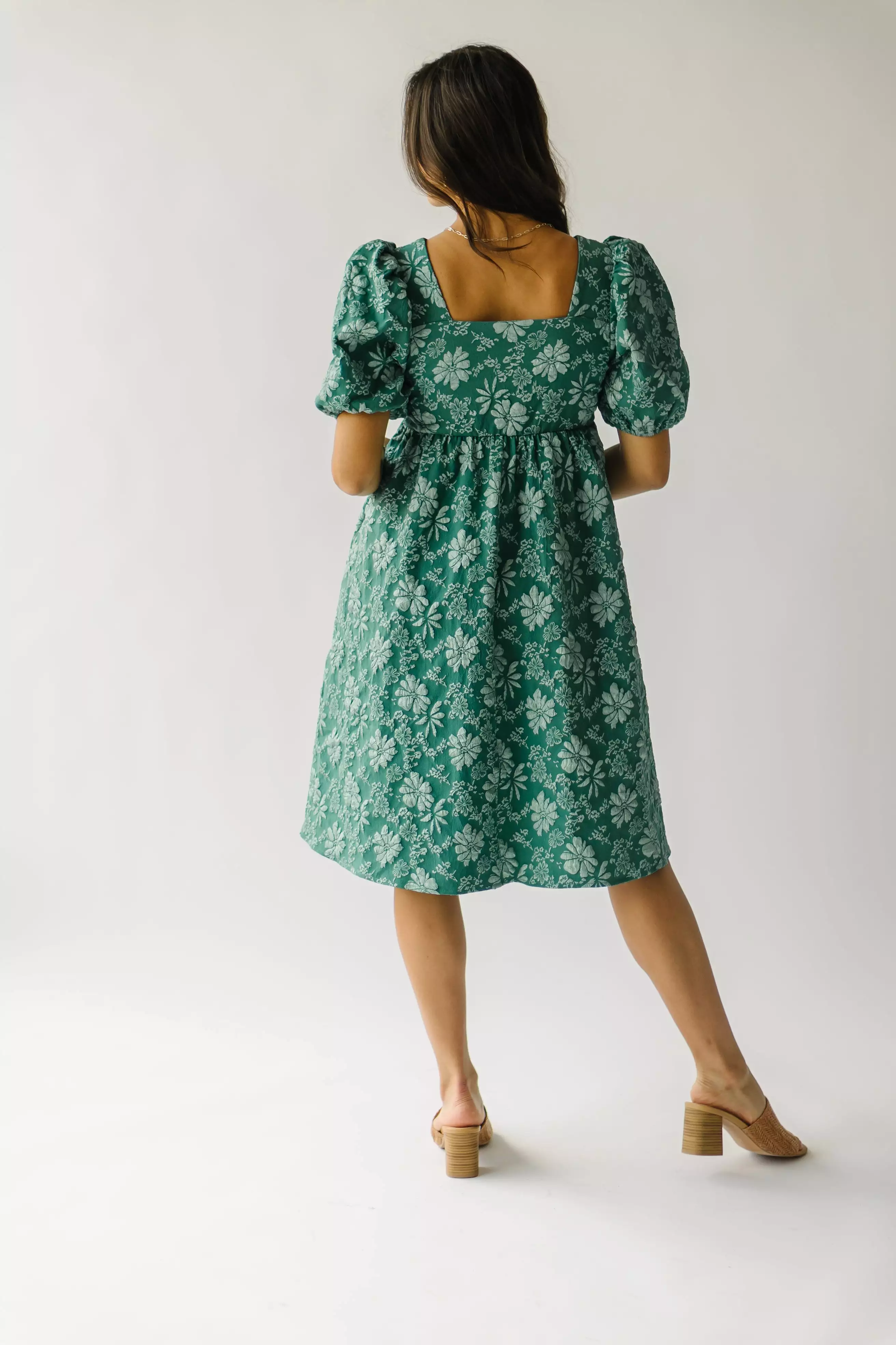 The Twain Square Neck Floral Dress in Green