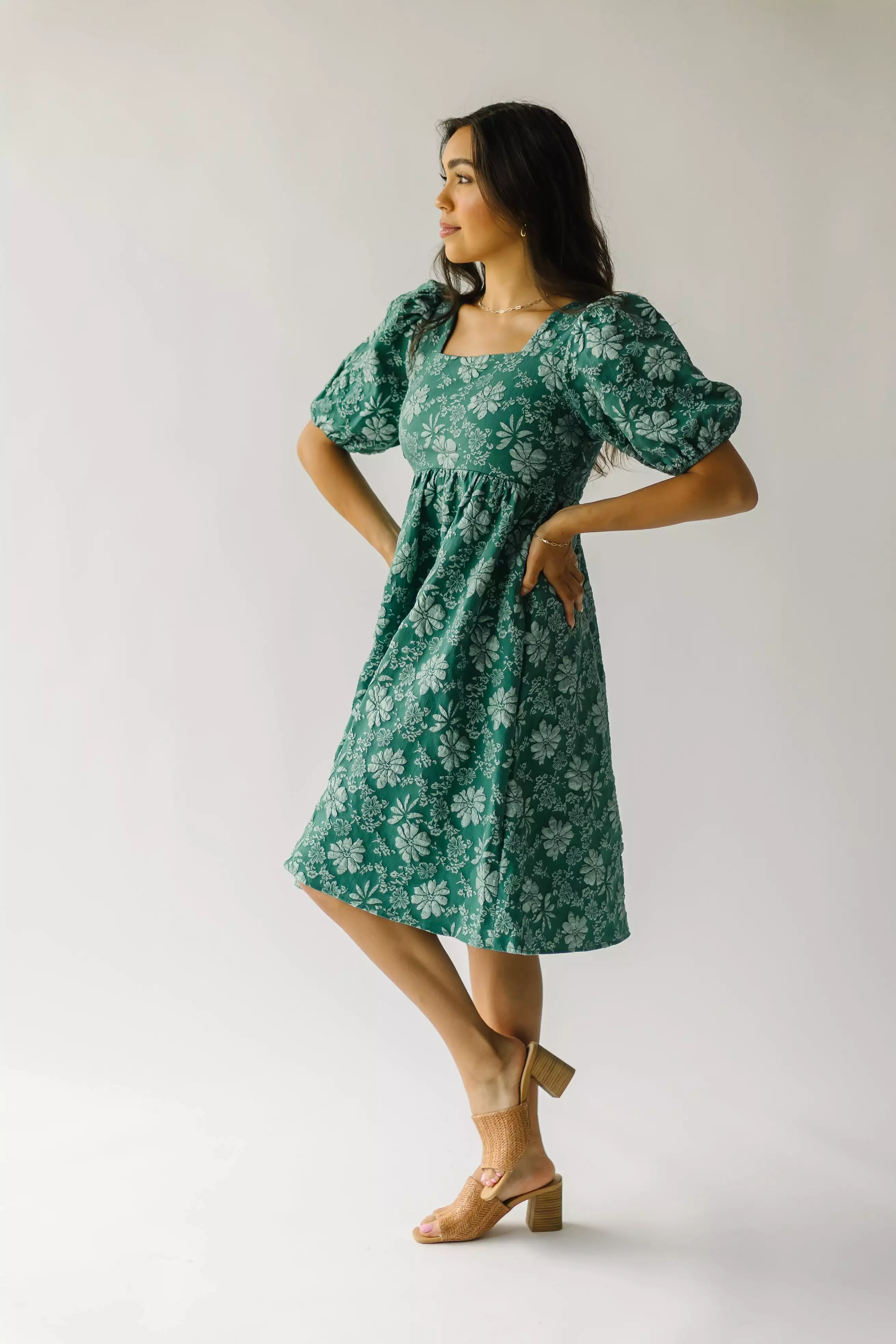 The Twain Square Neck Floral Dress in Green