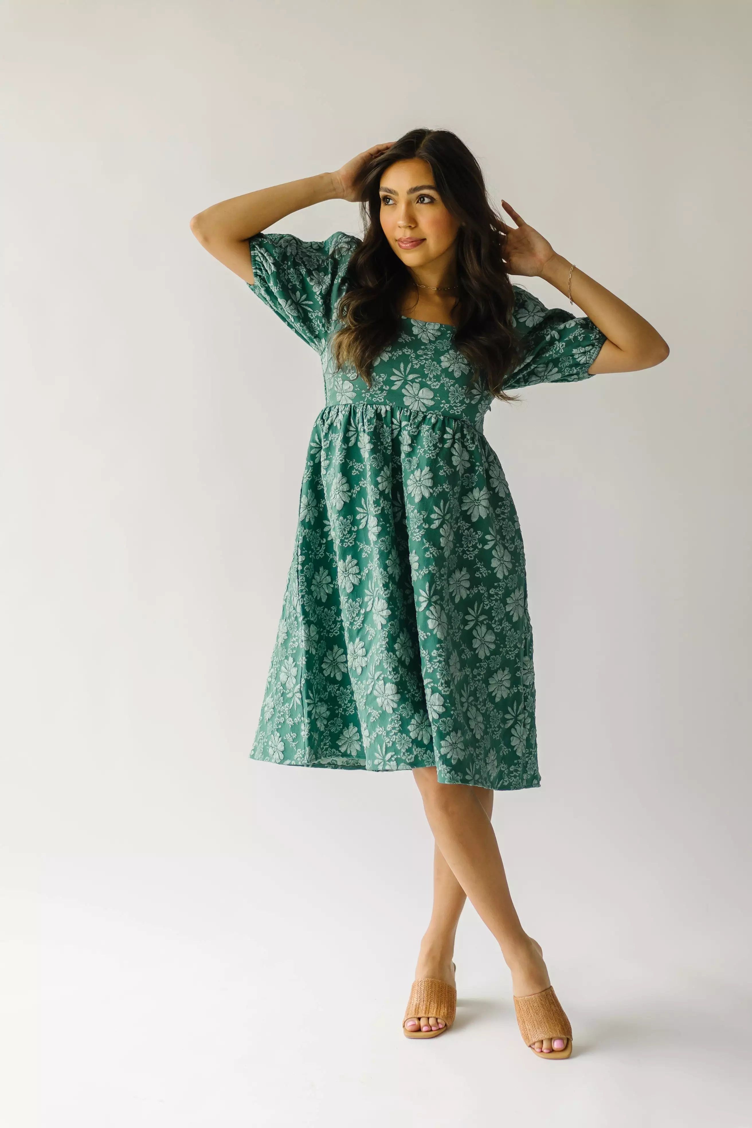 The Twain Square Neck Floral Dress in Green