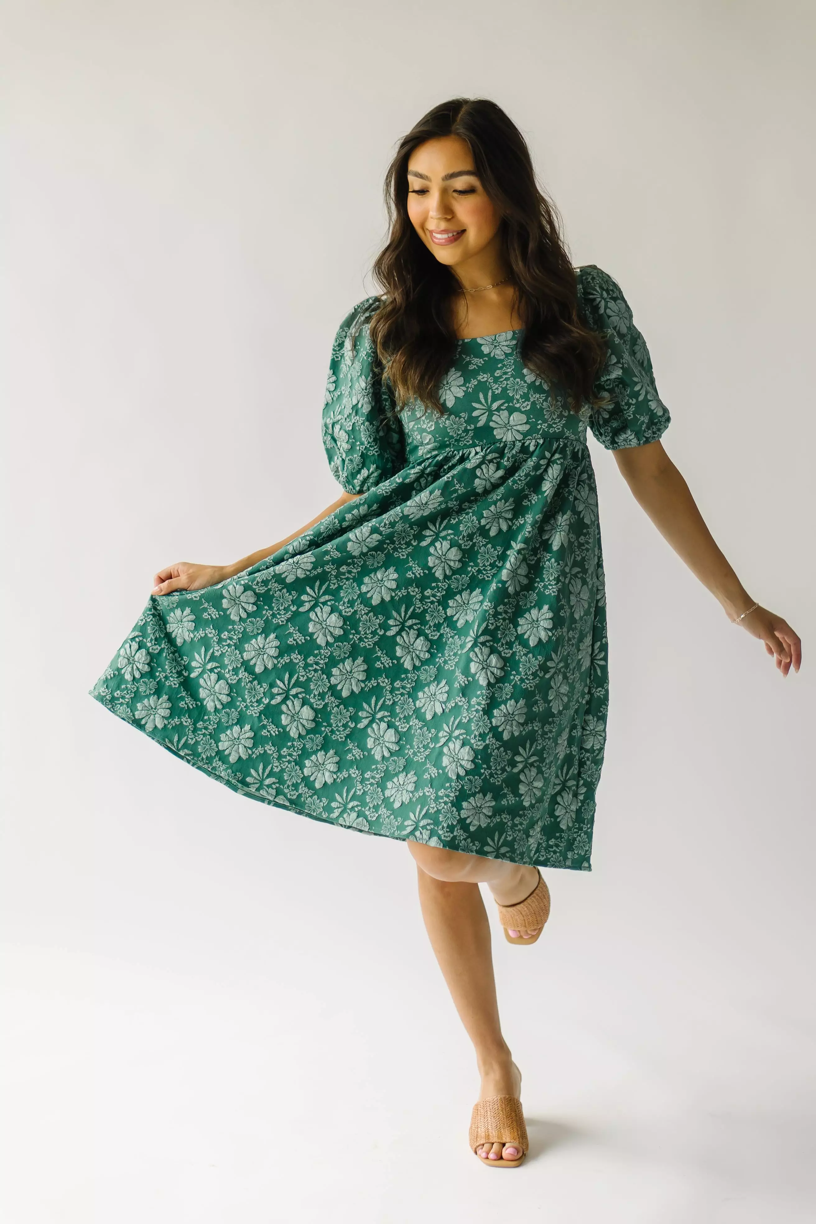 The Twain Square Neck Floral Dress in Green