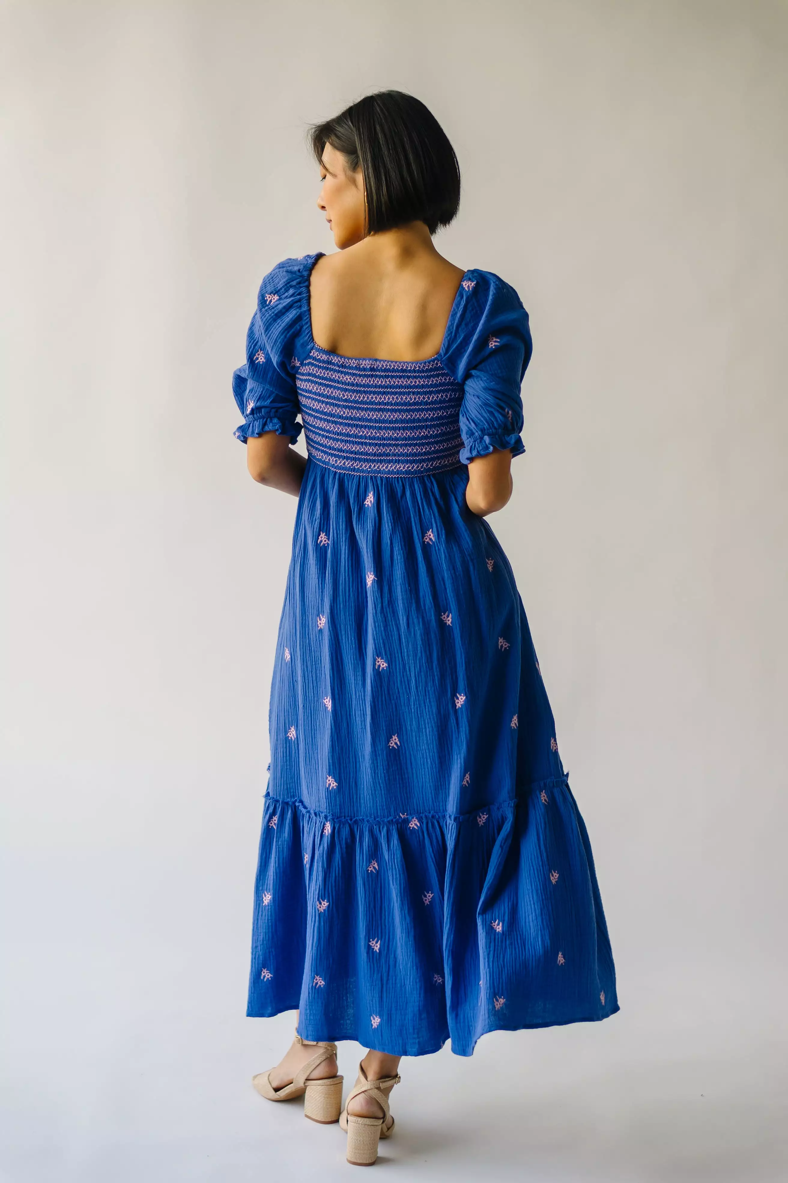 The Wickham Smocked Detail Dress in Cobalt