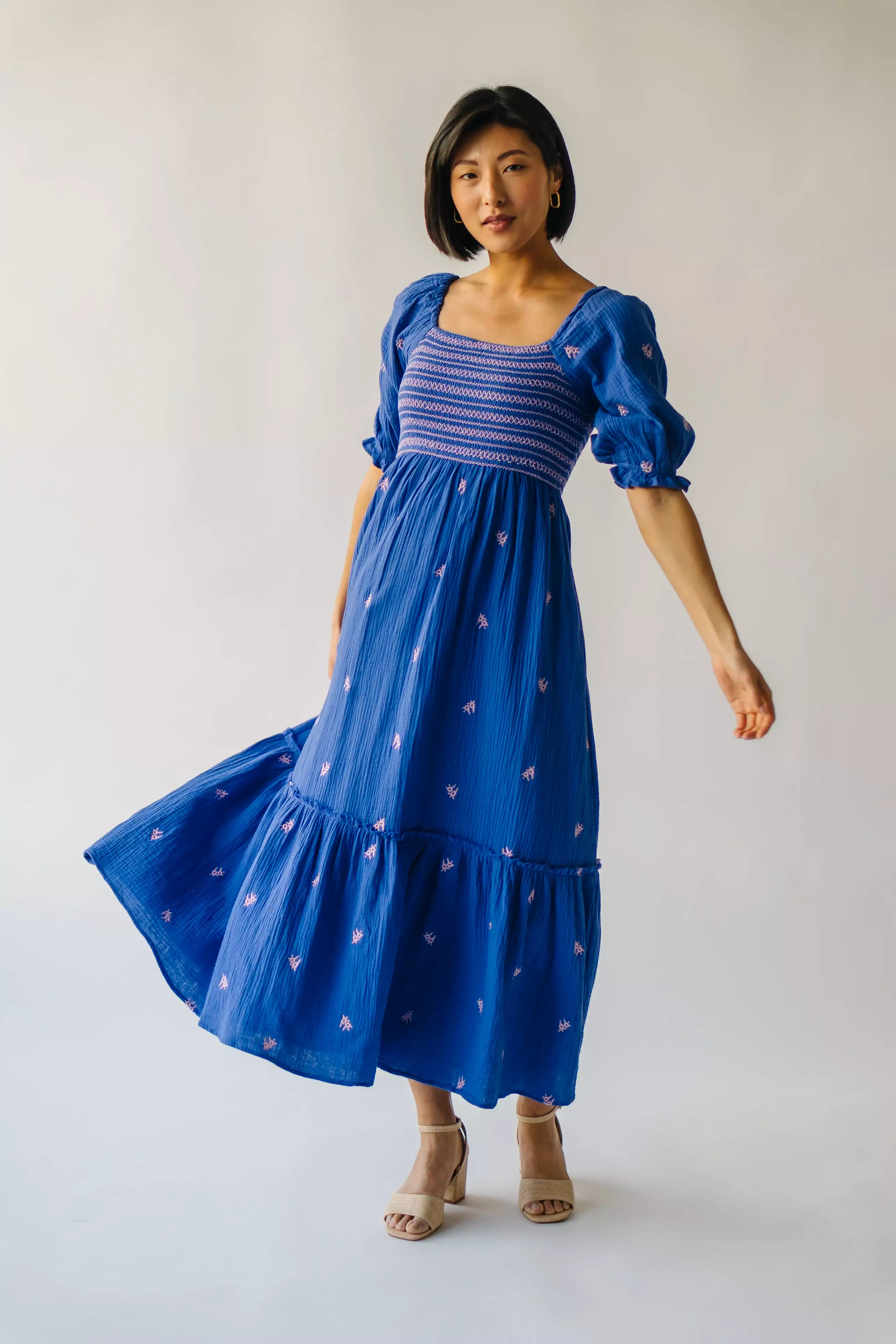 The Wickham Smocked Detail Dress in Cobalt