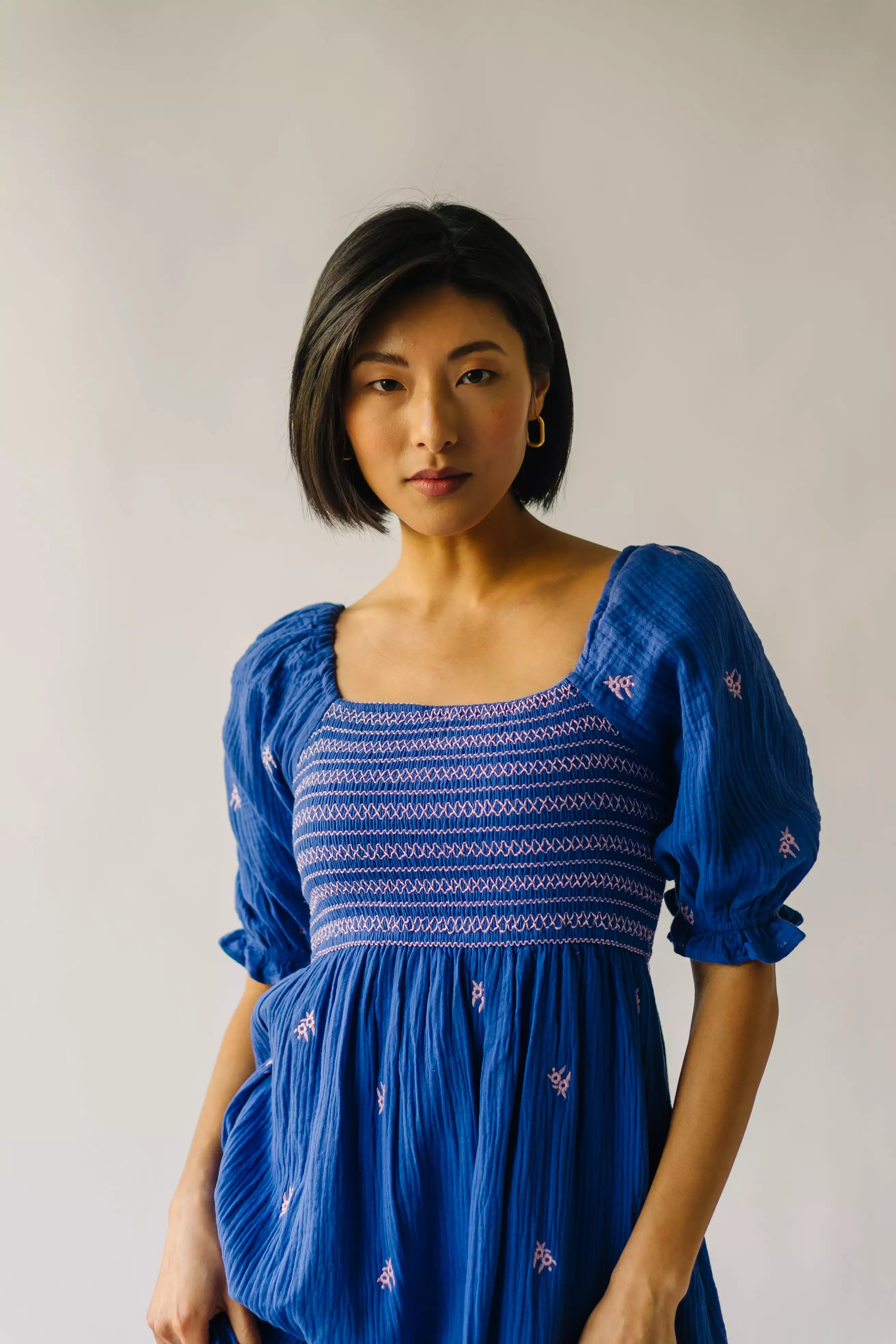 The Wickham Smocked Detail Dress in Cobalt