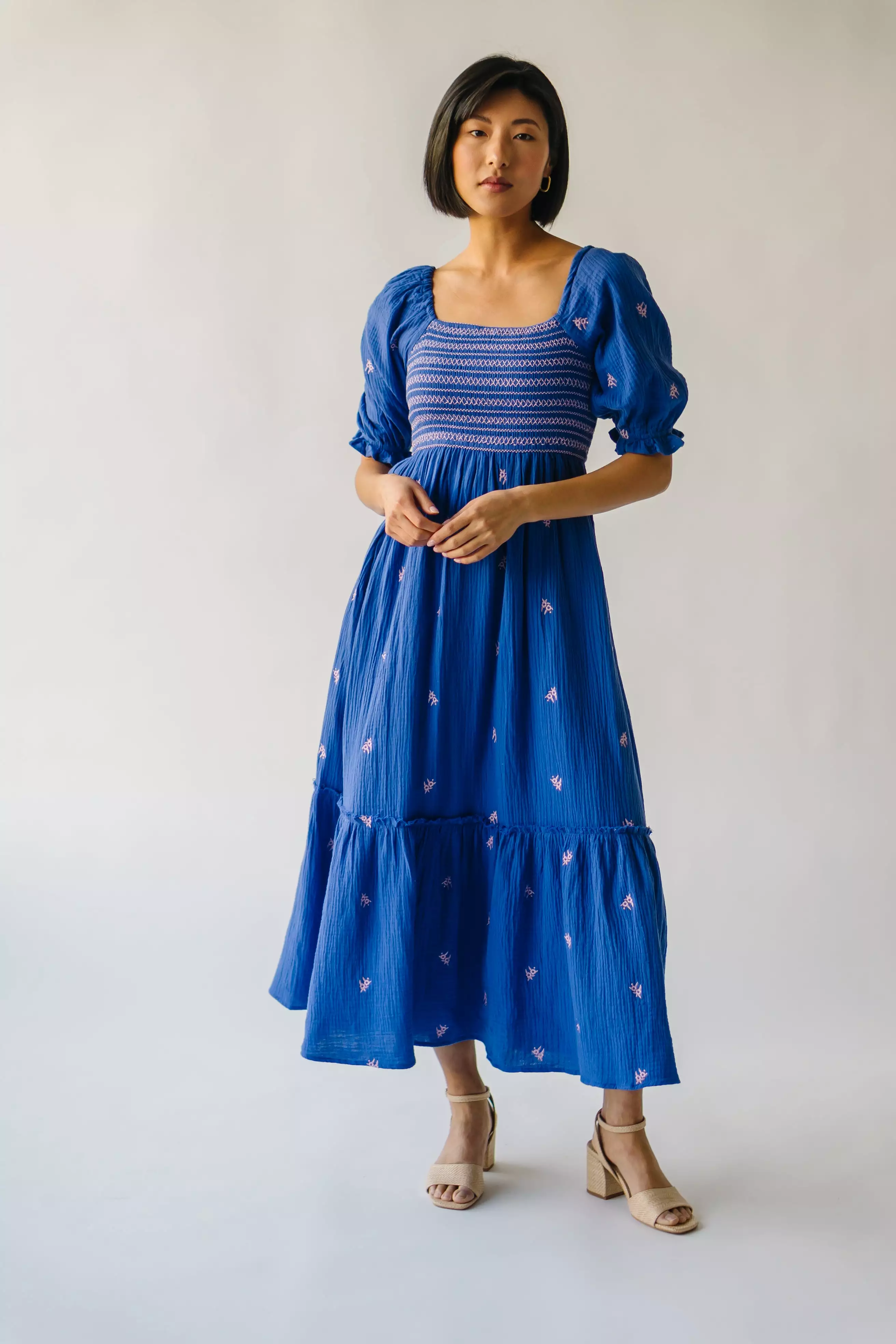 The Wickham Smocked Detail Dress in Cobalt