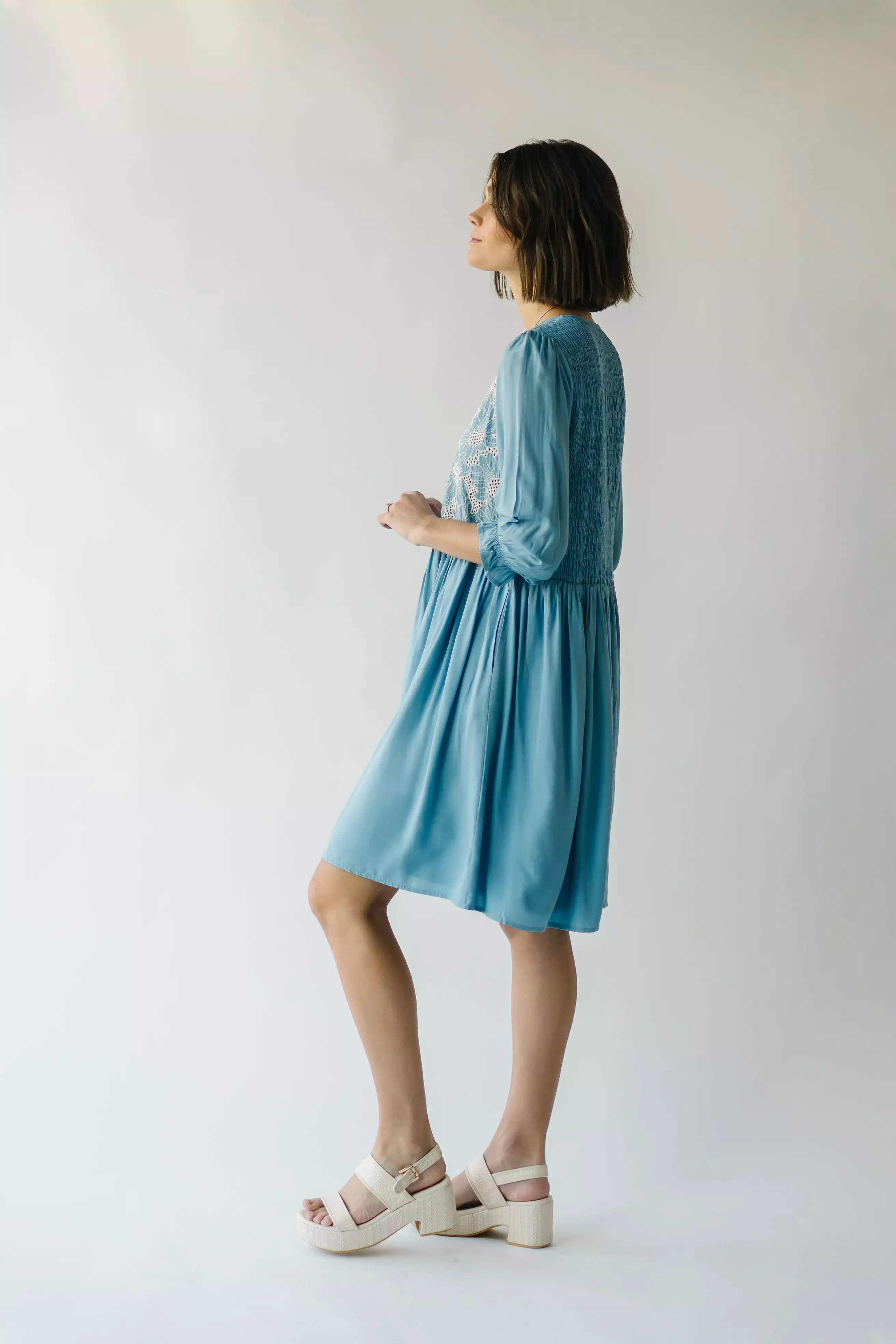 The Wilmont Crochet Woven Dress in Baby Blue