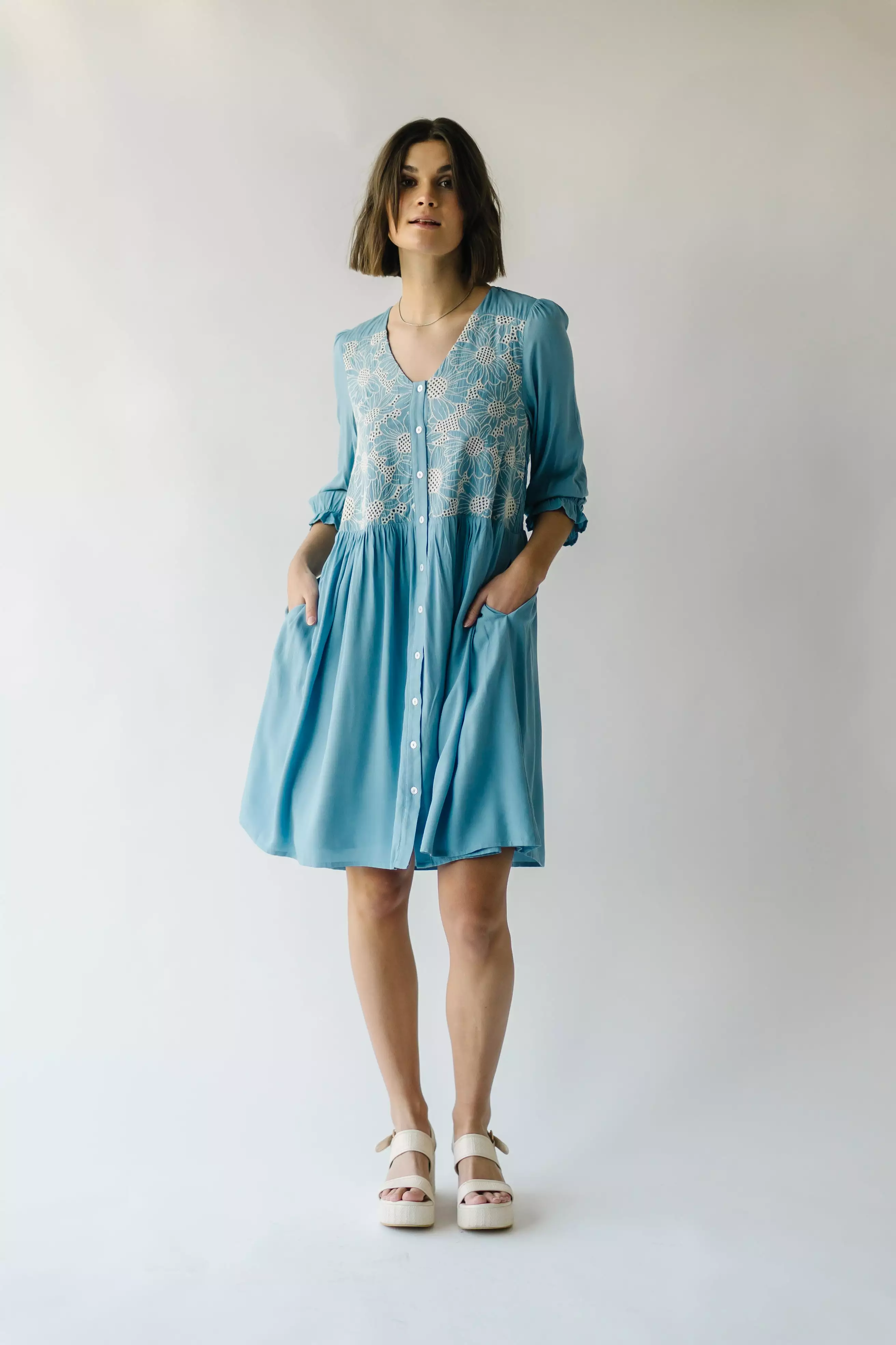 The Wilmont Crochet Woven Dress in Baby Blue