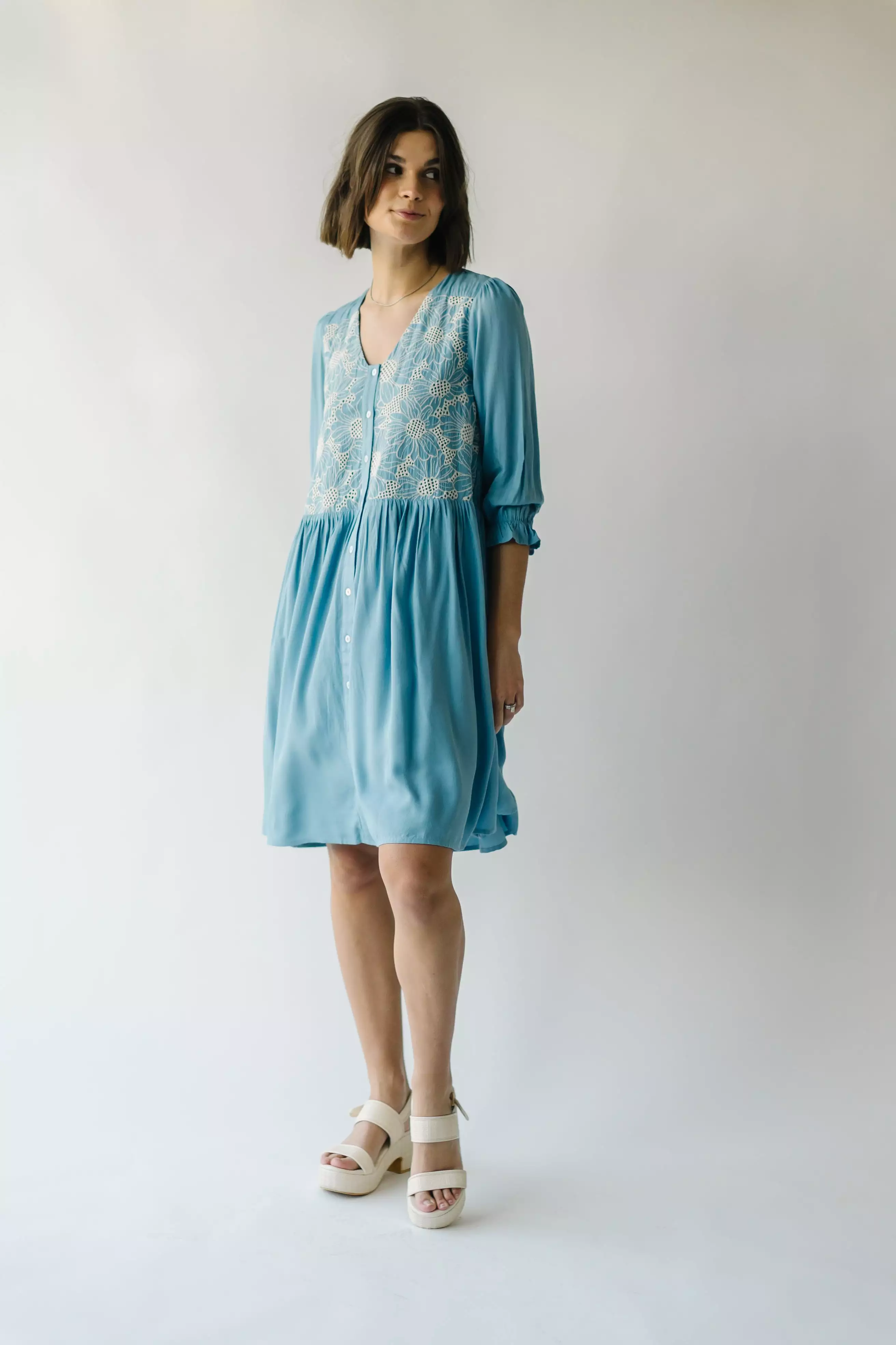 The Wilmont Crochet Woven Dress in Baby Blue