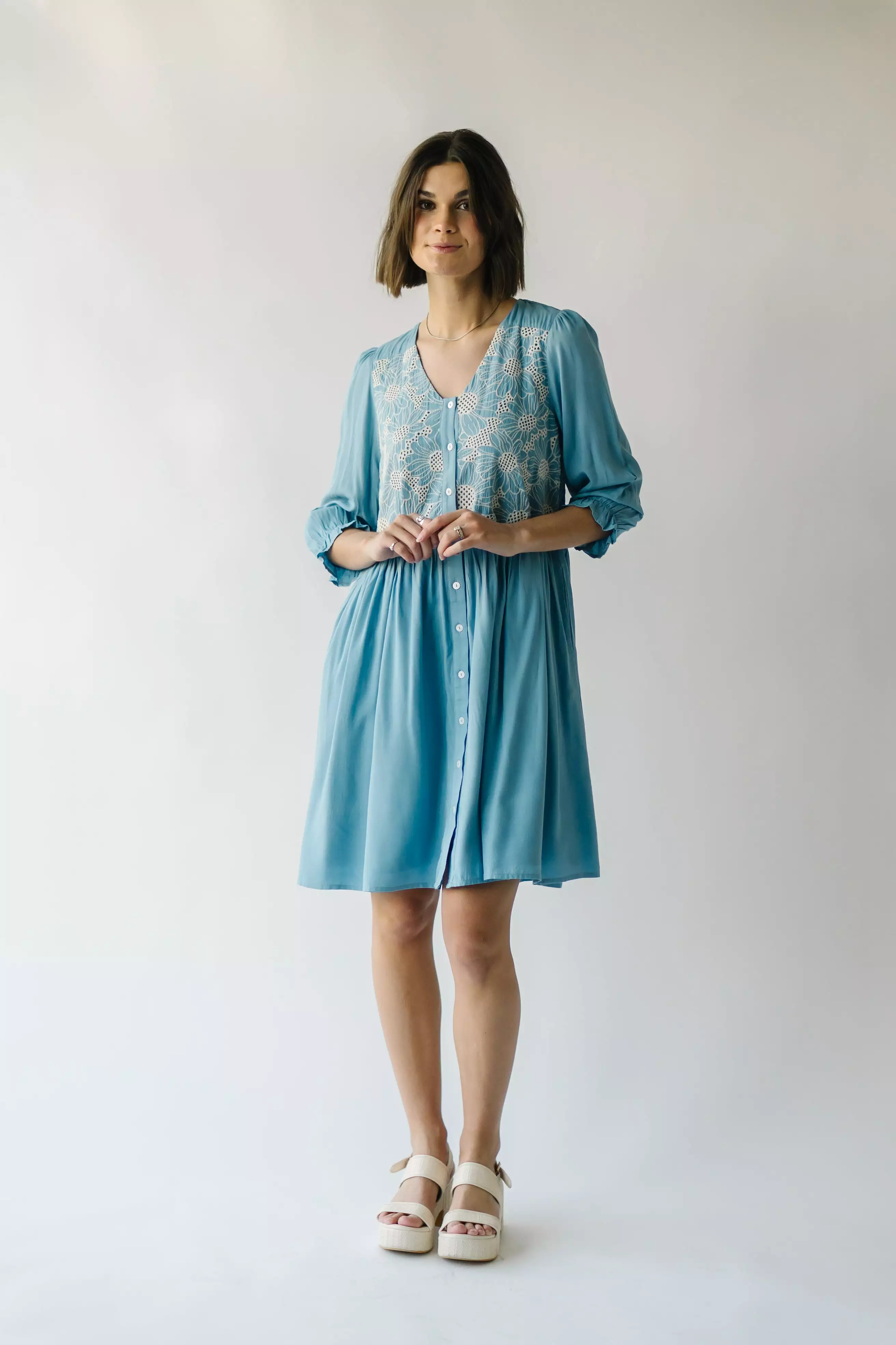 The Wilmont Crochet Woven Dress in Baby Blue