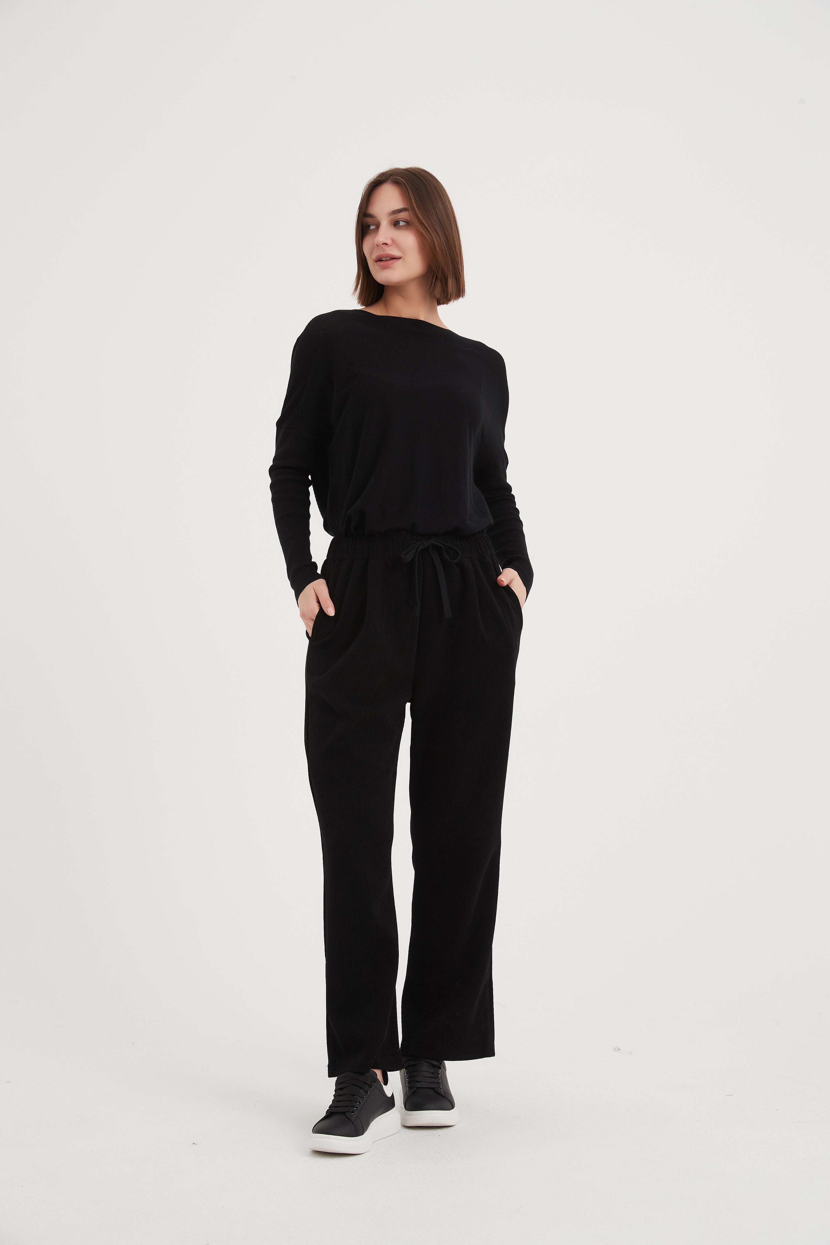 Tirelli - Straight Leg Stretch Cord Pants - Black