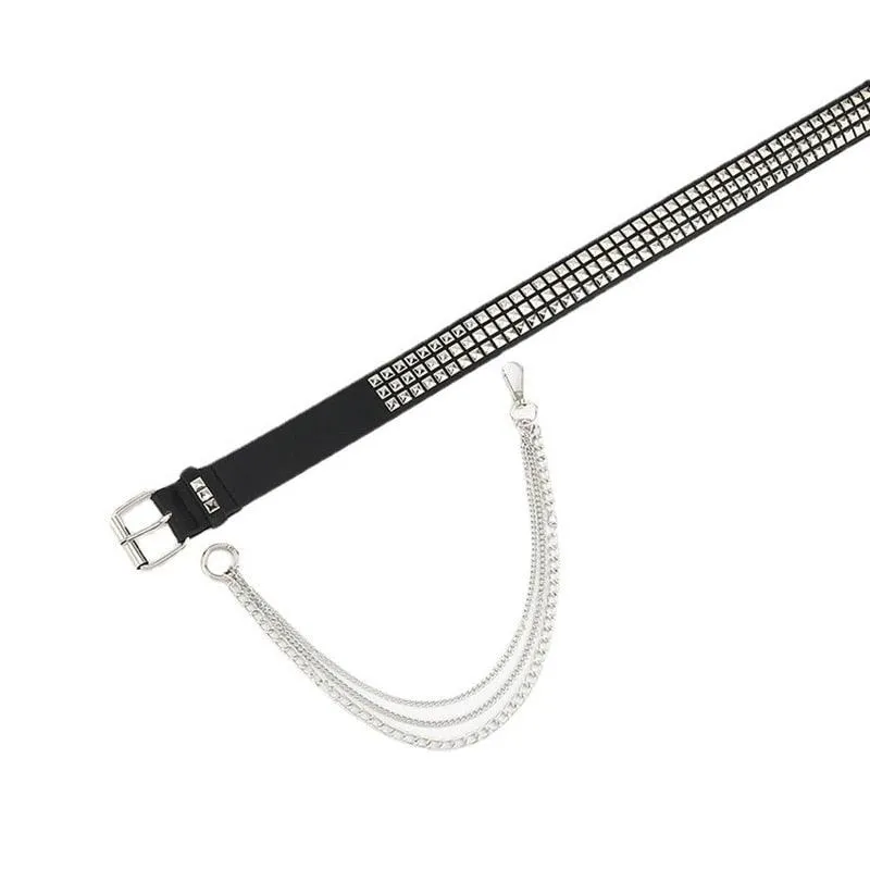 Trend Rivet Hanging Chain Belt Gothic PU Leather