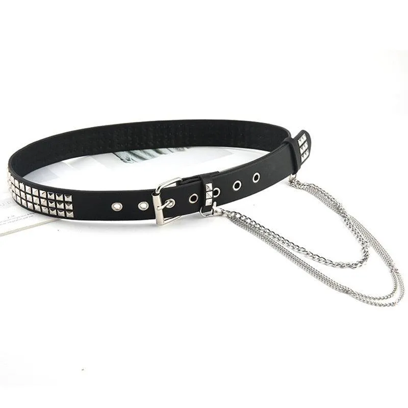 Trend Rivet Hanging Chain Belt Gothic PU Leather