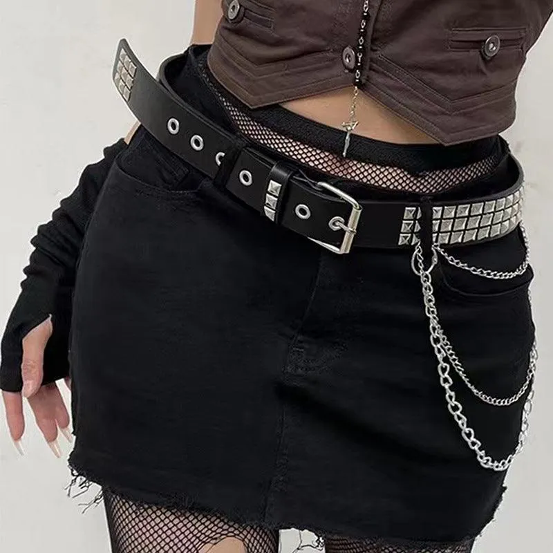 Trend Rivet Hanging Chain Belt Gothic PU Leather