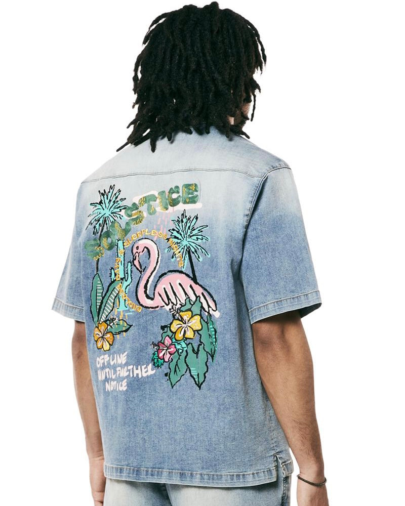 Tropical Doodle Denim Shirt